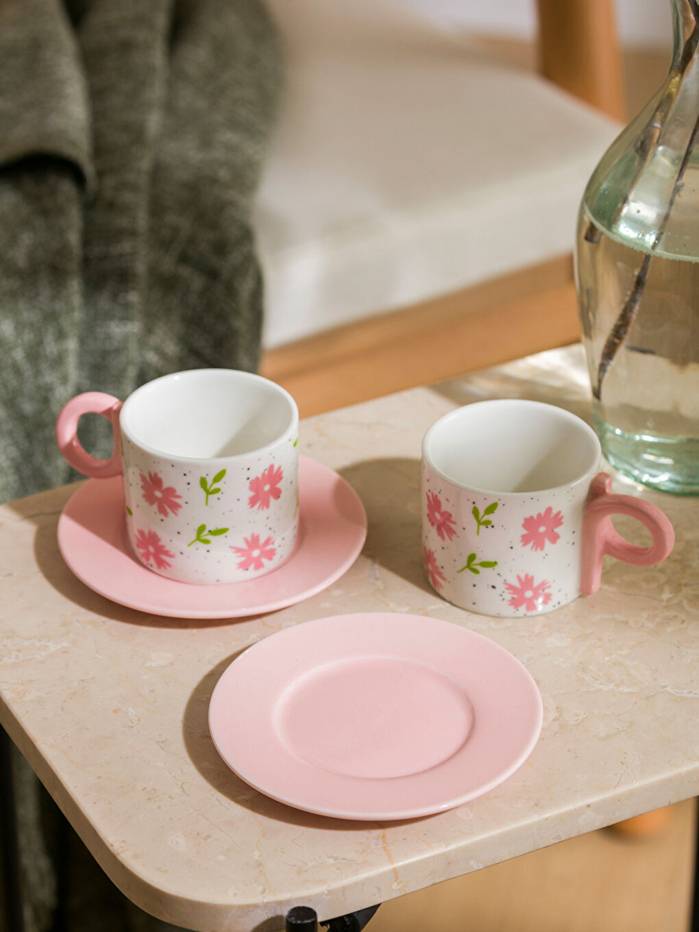 Floral Printed 2-Person Porcelain Coffee Cup Set 100 ml -S47561Z8-F9C