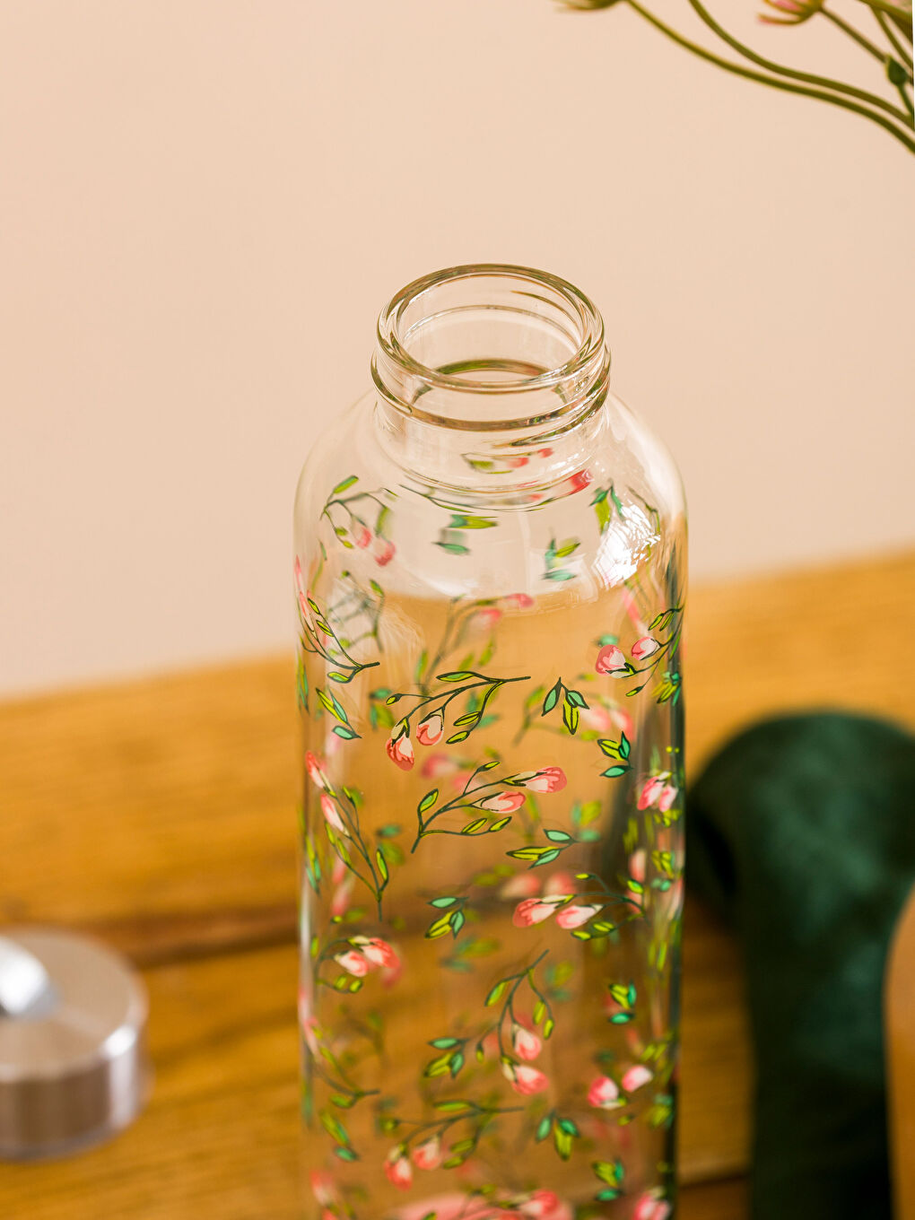 Karışık Çiçek Desenli Cam Matara 600 ml-1