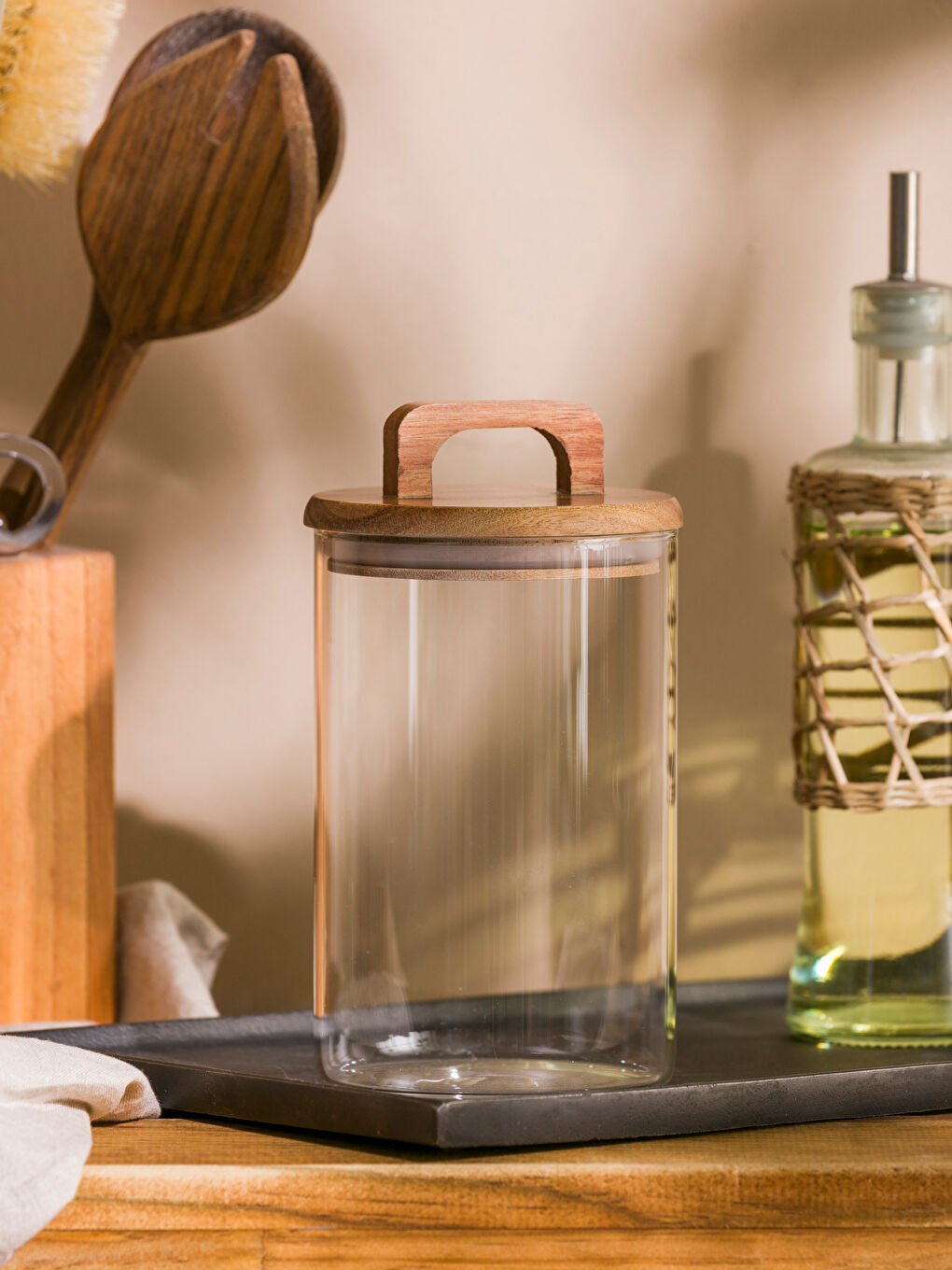 LCW HOME Wooden Lid Glass Jar 1000 ml -S47602Z8-Q57