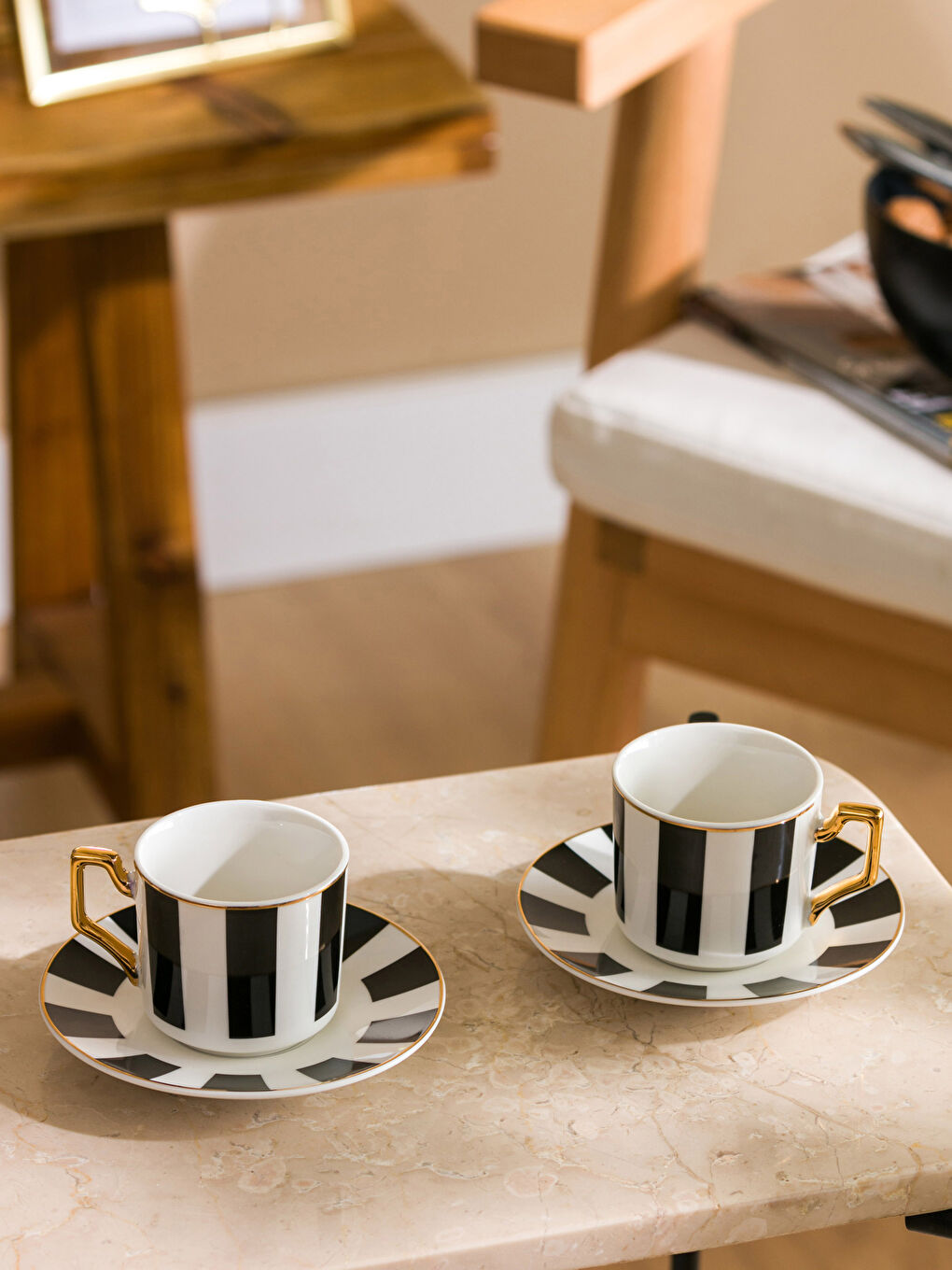 Ensemble de tasses à café en porcelaine à motifs à carreaux pour 2 personnes 110 ml-1
