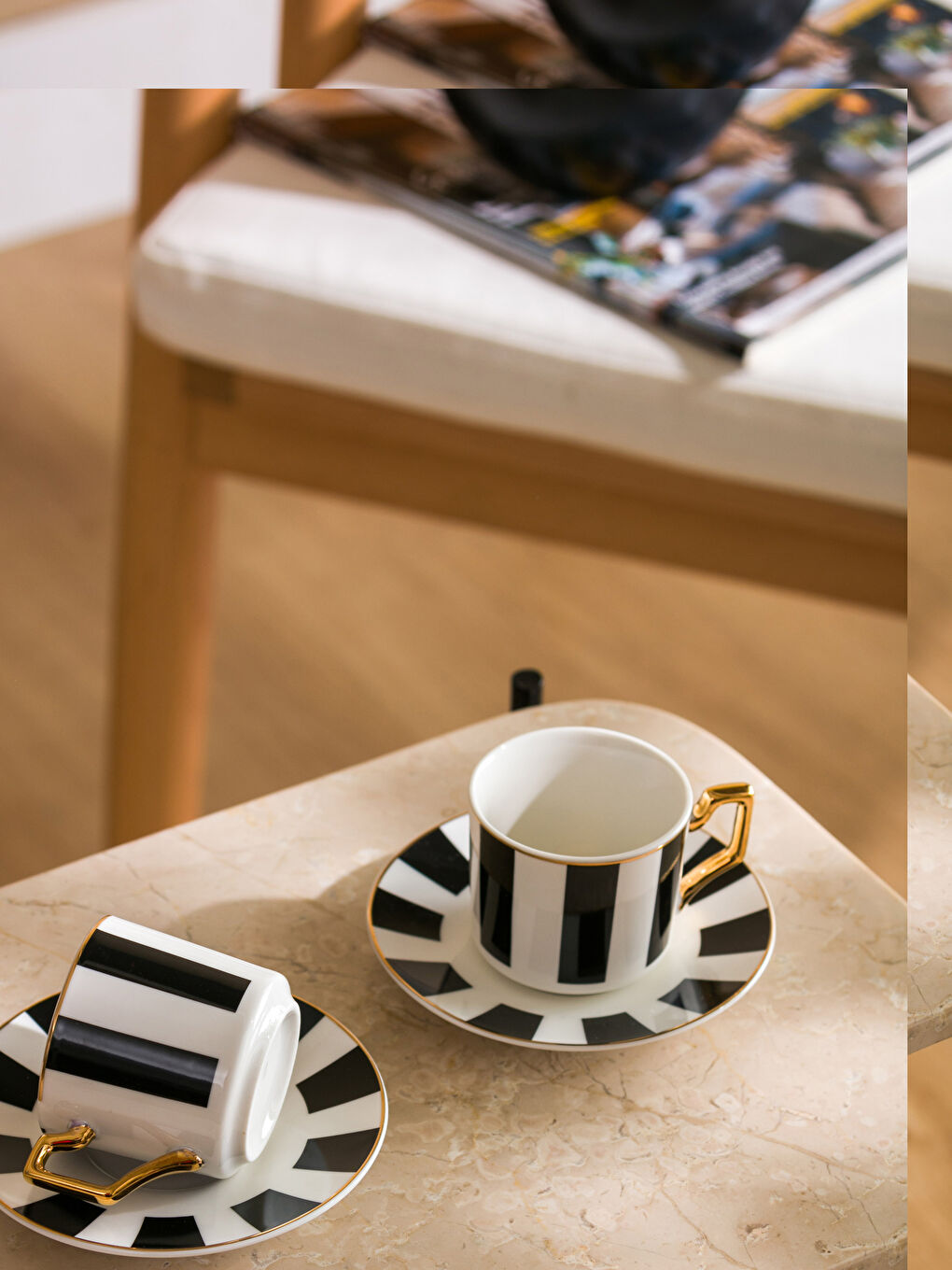 Ensemble de tasses à café en porcelaine à motifs à carreaux pour 2 personnes 110 ml-2