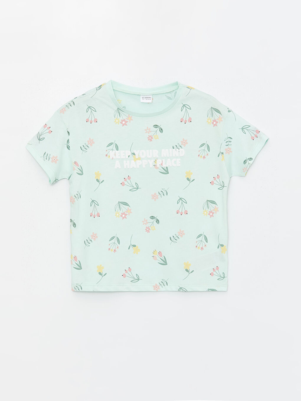 Turkuaz Bisiklet Yaka Çiçekli Kız Çocuk Pijama Üst