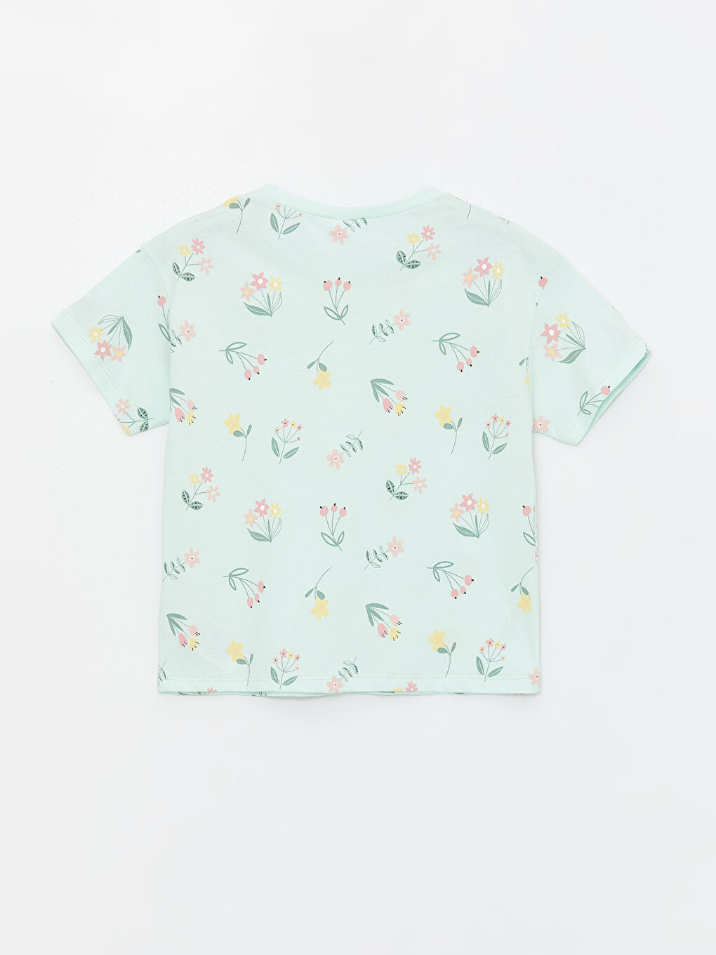 Turkuaz Bisiklet Yaka Çiçekli Kız Çocuk Pijama Üst-1