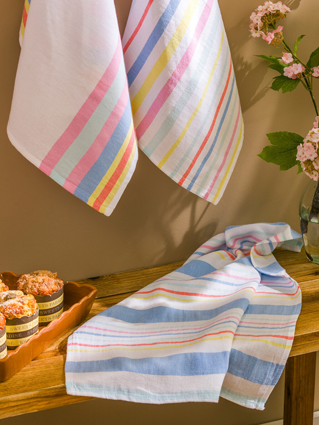 4pcs set 100% cotton Bright Large Tea Towels, 4-Pack, 42cm x 68cm Stripe Dish Towels
