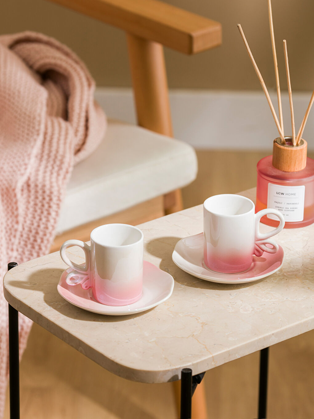 LCW HOME Pembe Baskılı 2 Kişilik Porselen Kahve Fincan Takımı 90 ml