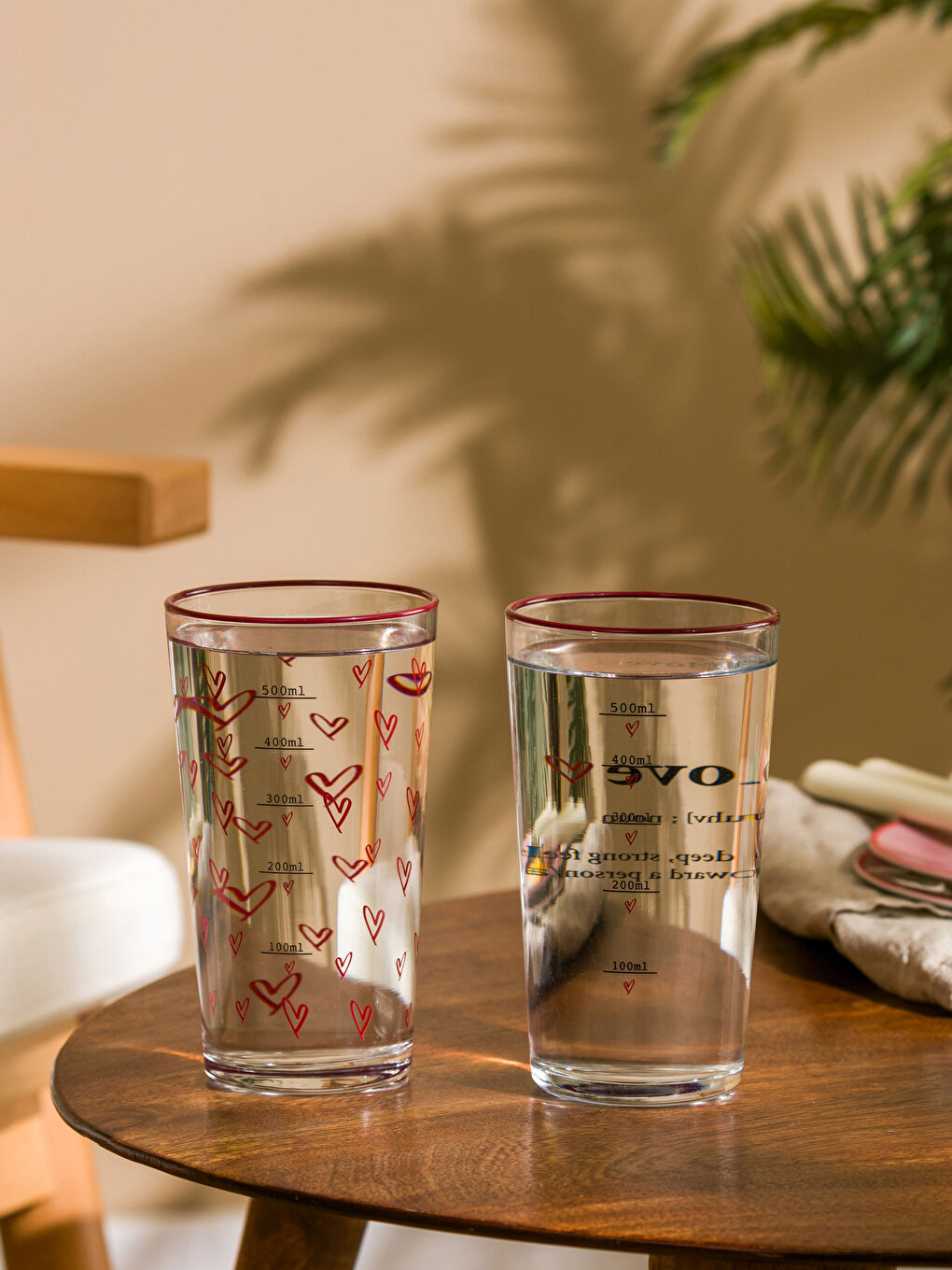 Karışık Kalp Desenli Cam Bardak 2'li 570 ml-1
