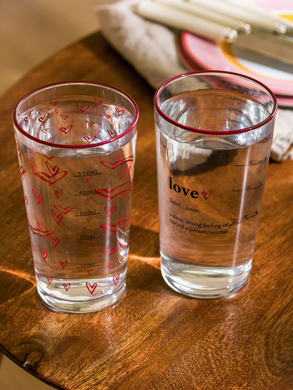 Karışık Kalp Desenli Cam Bardak 2'li 570 ml-3