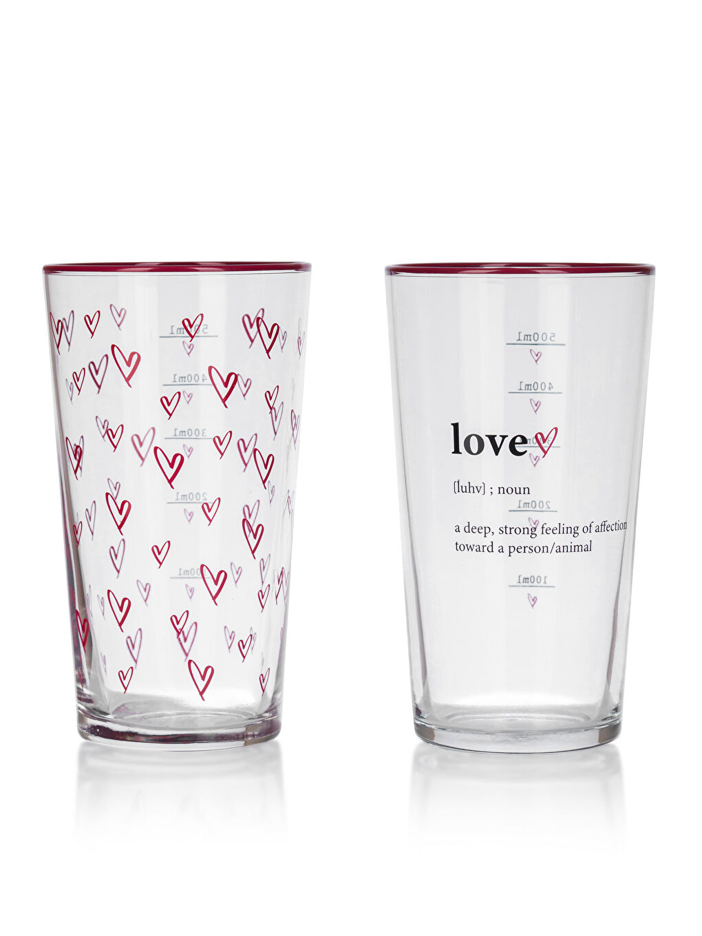 Karışık Kalp Desenli Cam Bardak 2'li 570 ml-5