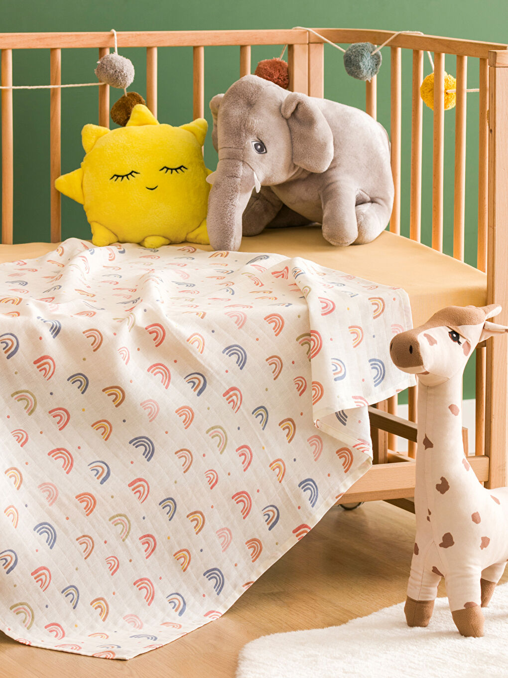 Ekru Desenli Kız Bebek Müslin Örtü 120x190 cm