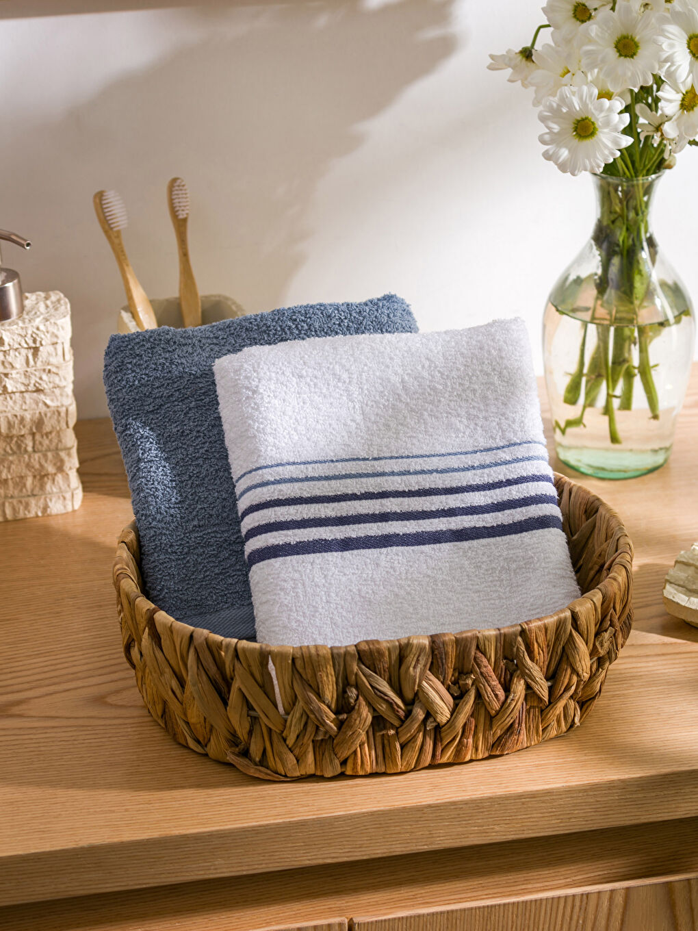 Striped Cotton Hand Towel 2 Pack 50x80 cm -S4DI58Z8-J5E