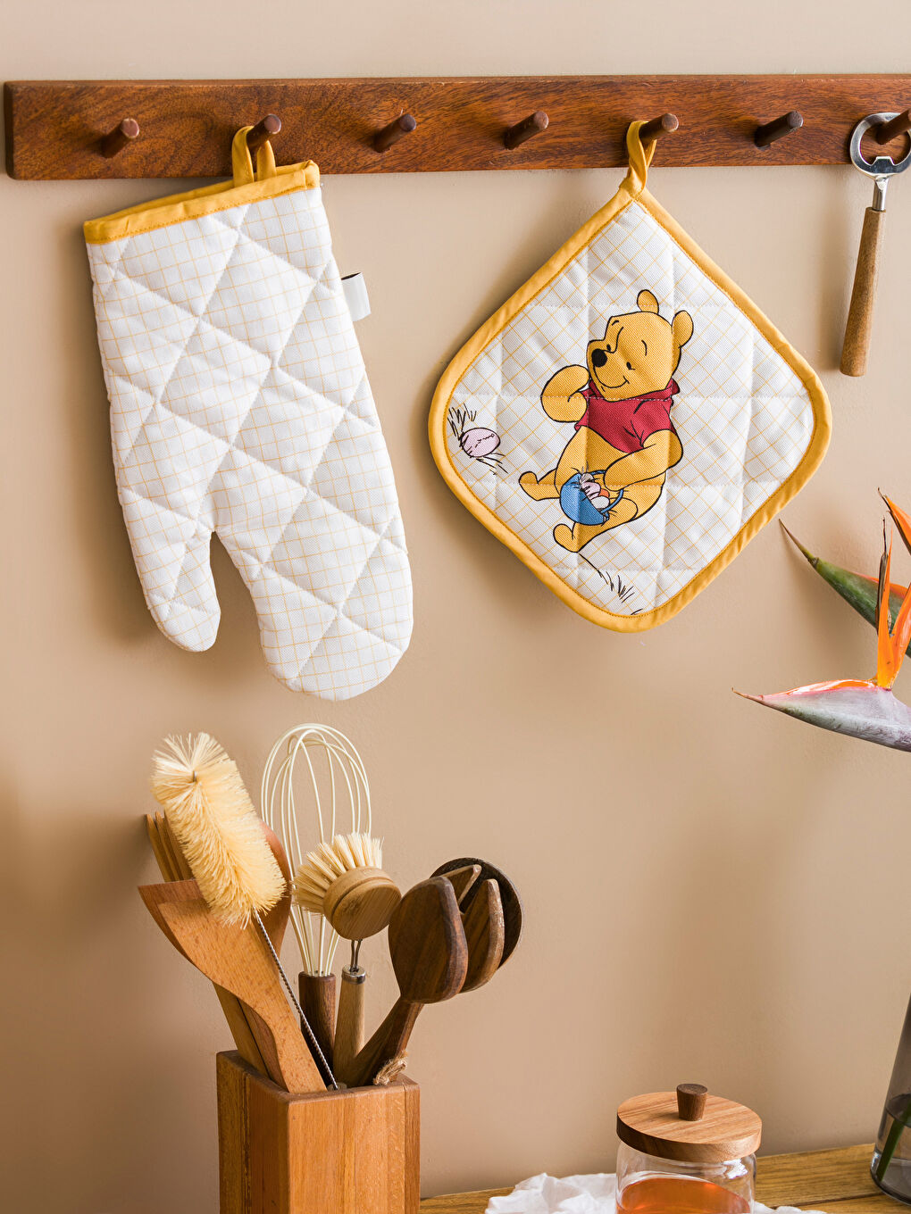 Karışık Winnie The Pooh Baskılı Fırın Eldiven Seti 2'li-1