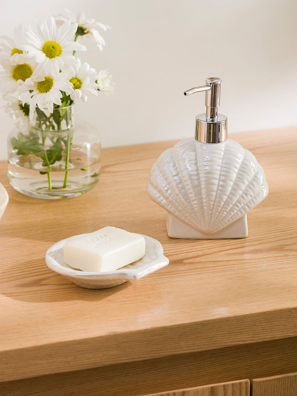 Ekru Seramik Sabunluk Seti