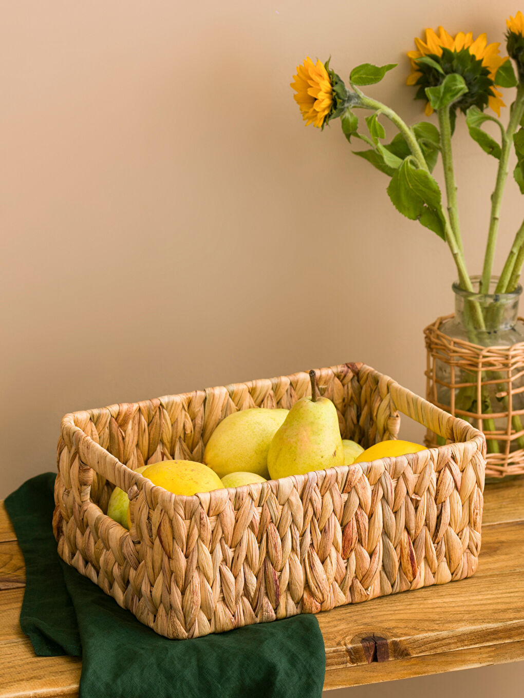 Kahverengi Dikdörtgen Hasır Sepet