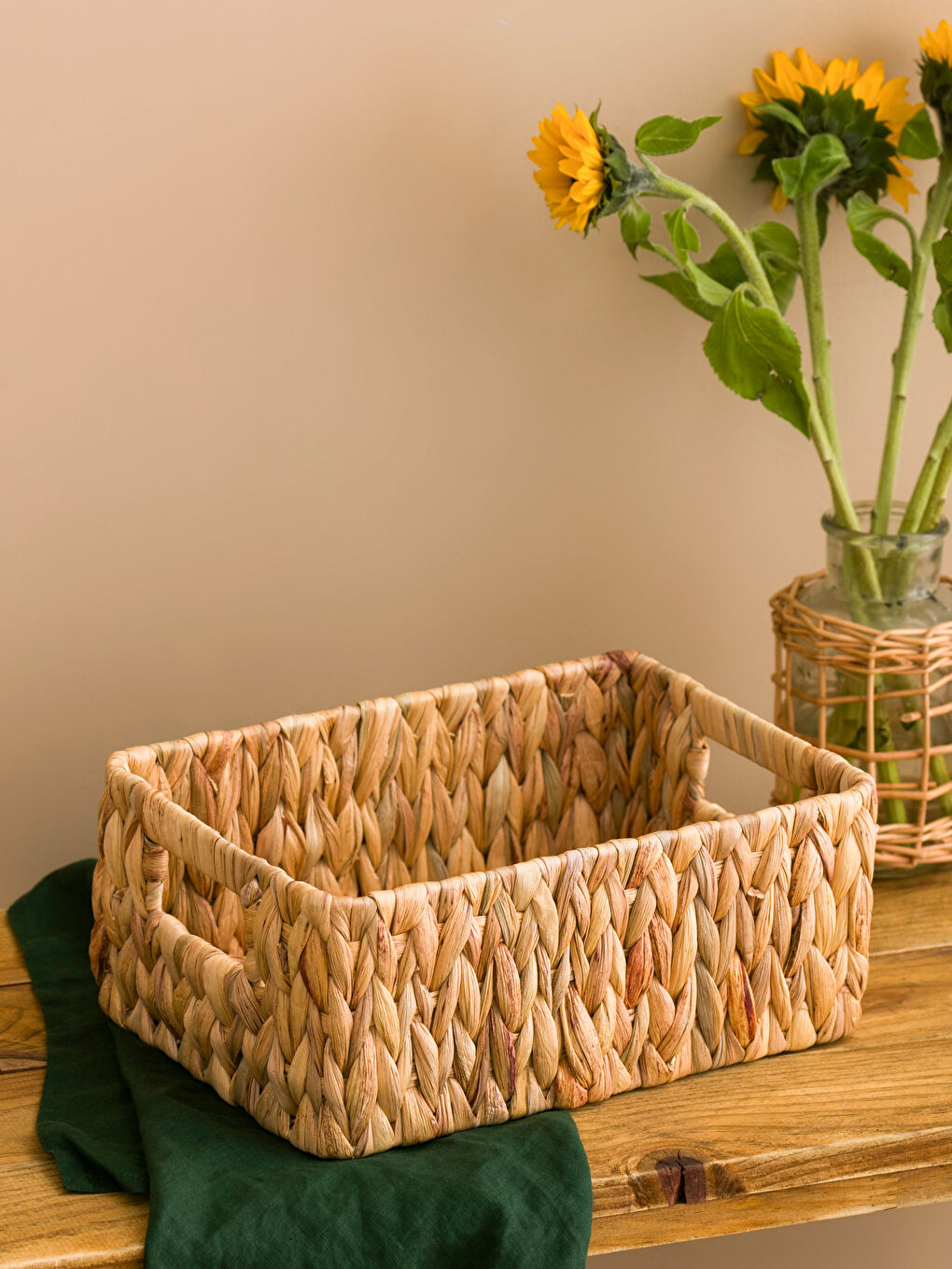 Kahverengi Dikdörtgen Hasır Sepet-1