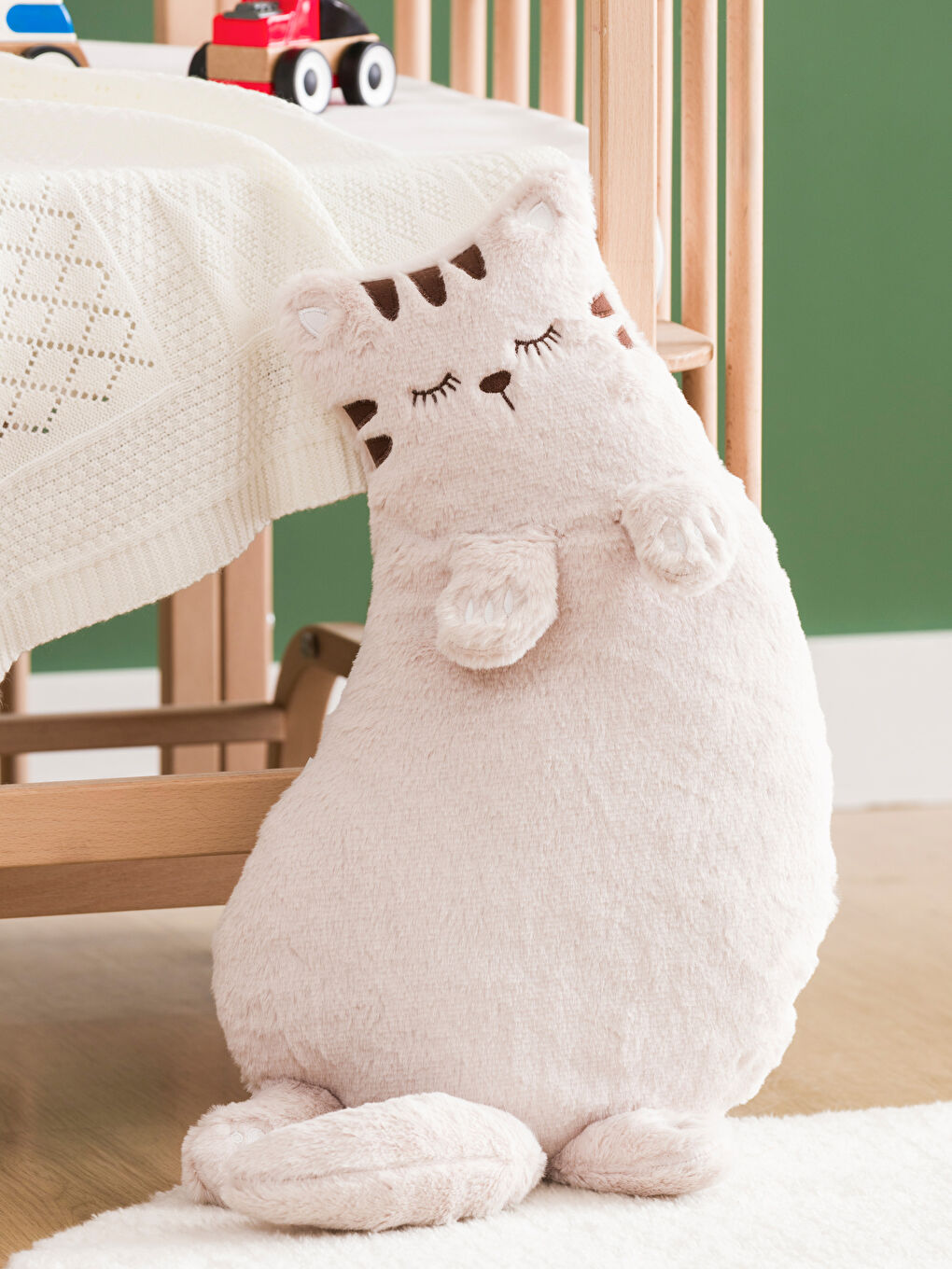Bej Kedi Figürlü Dolgulu Pelüş Bebek Kırlent 59 cm