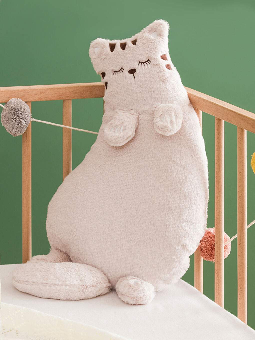 Bej Kedi Figürlü Dolgulu Pelüş Bebek Kırlent 59 cm-1