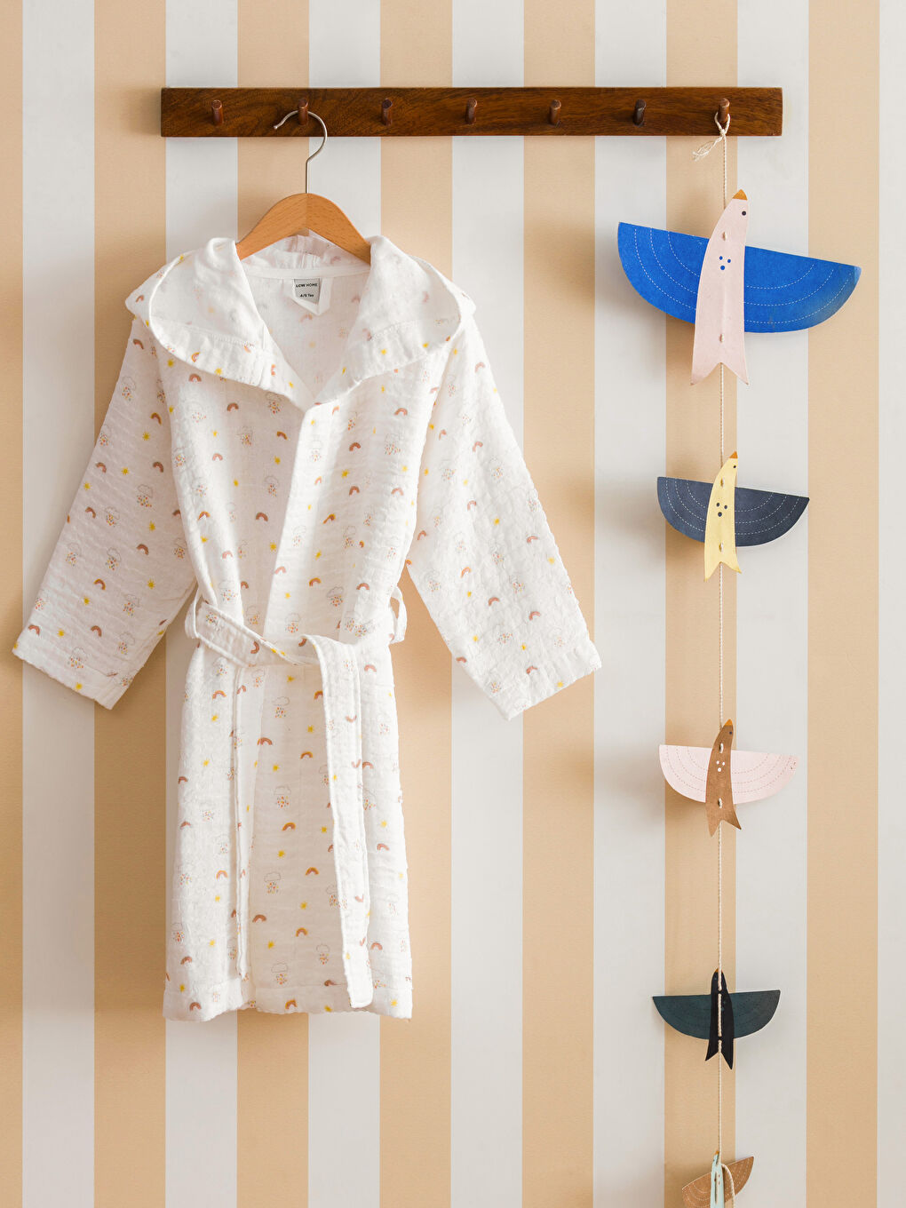 Karışık Kapüşonlu Pamuklu Kız Çocuk Bornoz