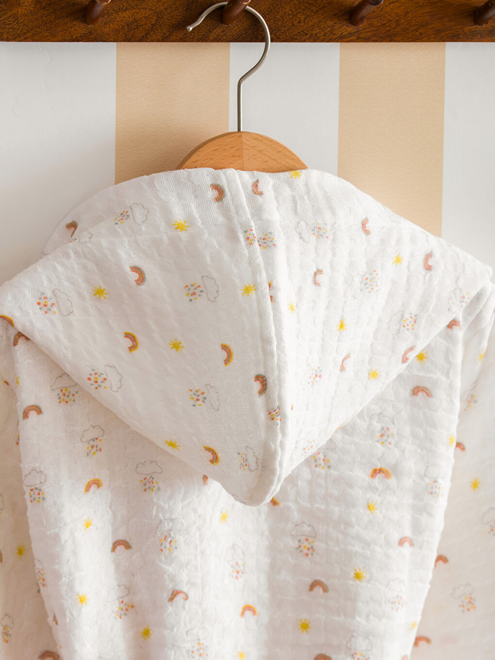 Karışık Kapüşonlu Pamuklu Kız Çocuk Bornoz-3