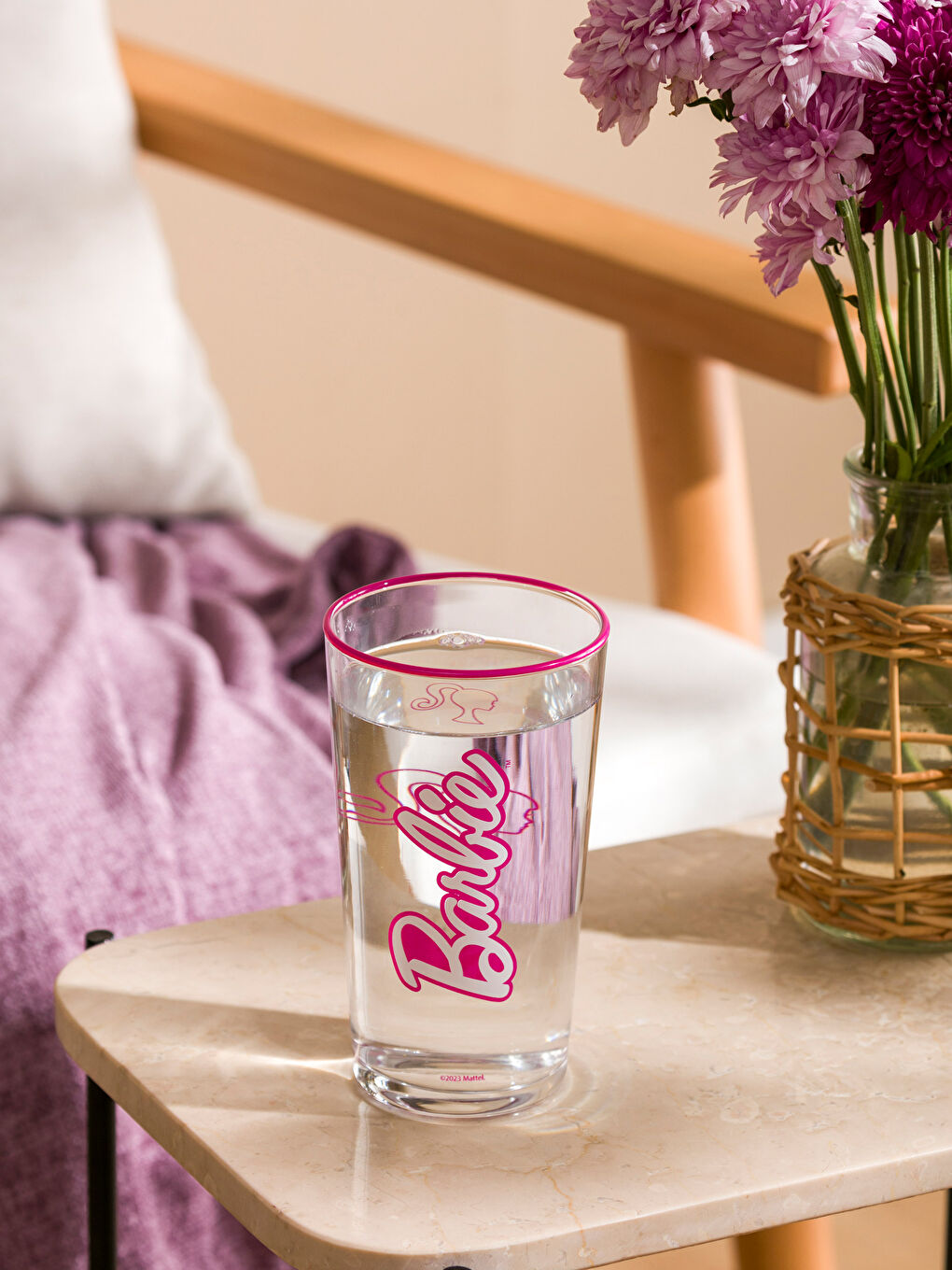 Pembe Barbie Baskılı Cam Bardak 570 ml
