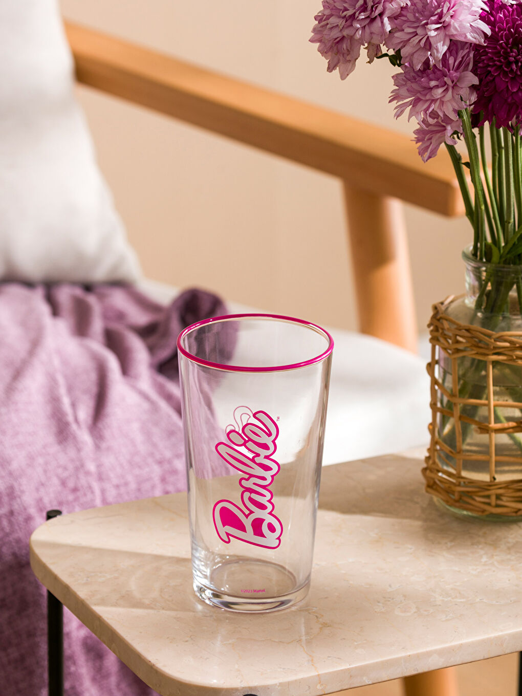 Pembe Barbie Baskılı Cam Bardak 570 ml-2