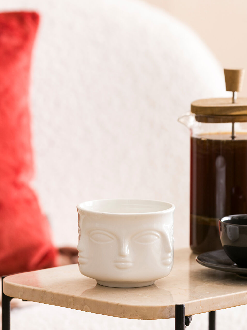 Ekru Yüz Baskılı Porselen Saksı-1