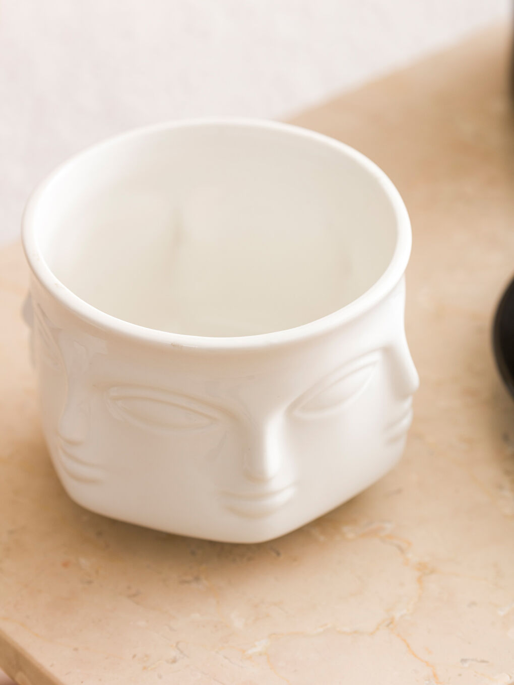 Ekru Yüz Baskılı Porselen Saksı-2