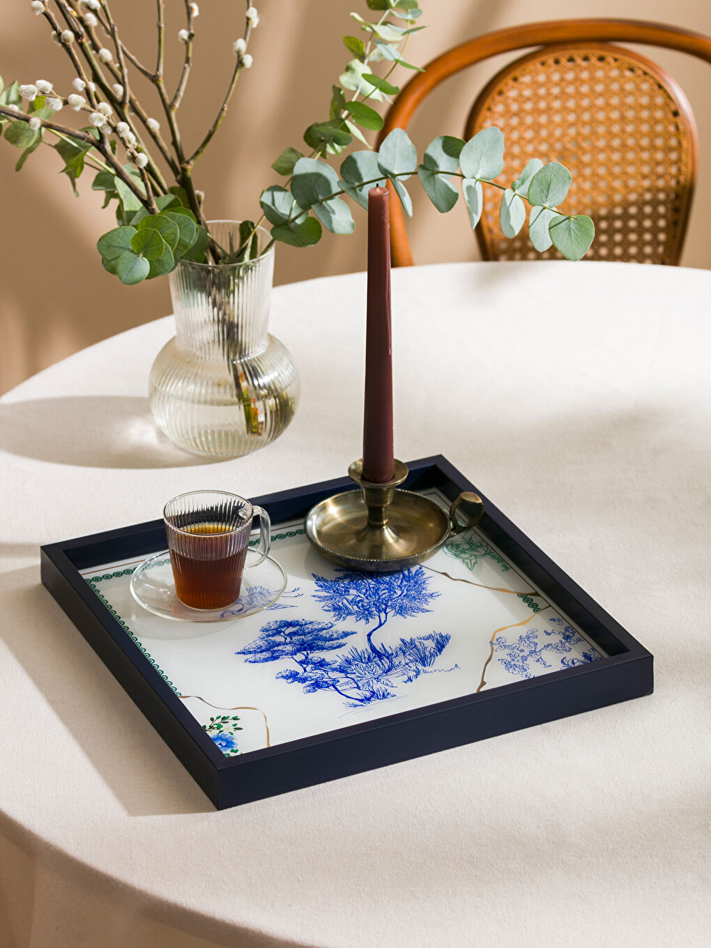 صينية زجاج مطبوع ديكوري 33x33 سم