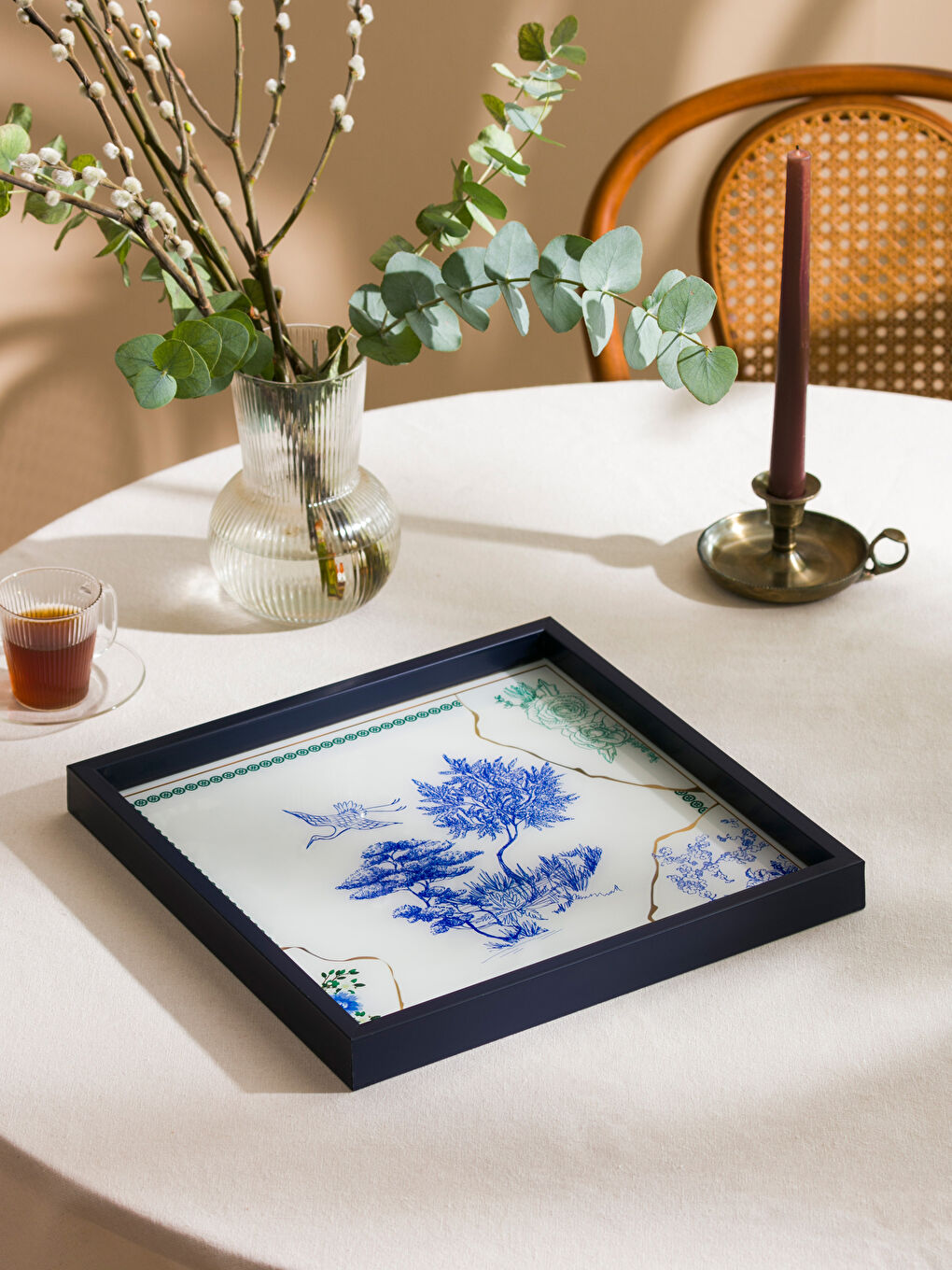 صينية زجاج مطبوع ديكوري 33x33 سم-1