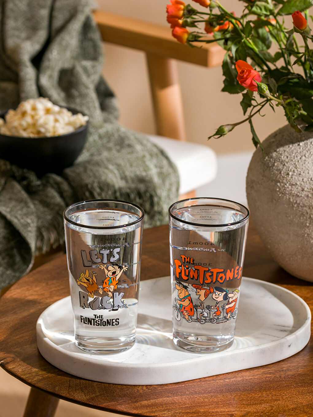 Karışık Taş Devri Baskılı Cam Bardak Seti 570 ml