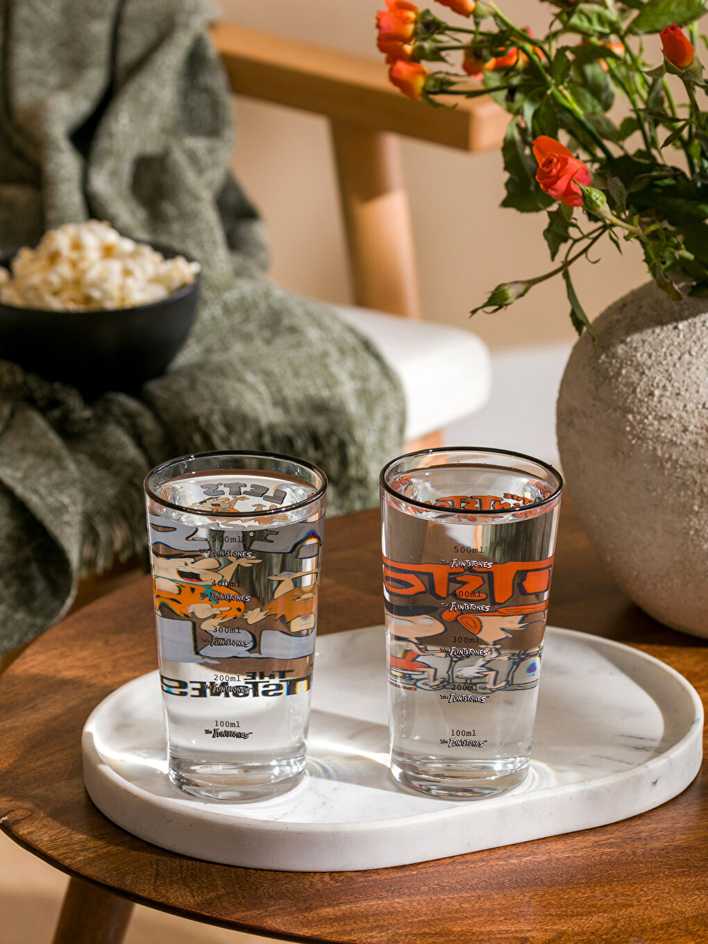 Karışık Taş Devri Baskılı Cam Bardak Seti 570 ml-1