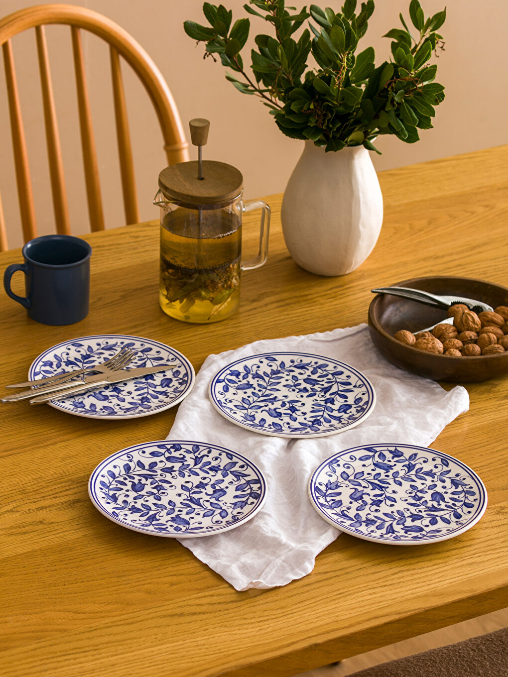 Mavi Desenli Pasta Tabağı Seti 4'lü 19 cm-1