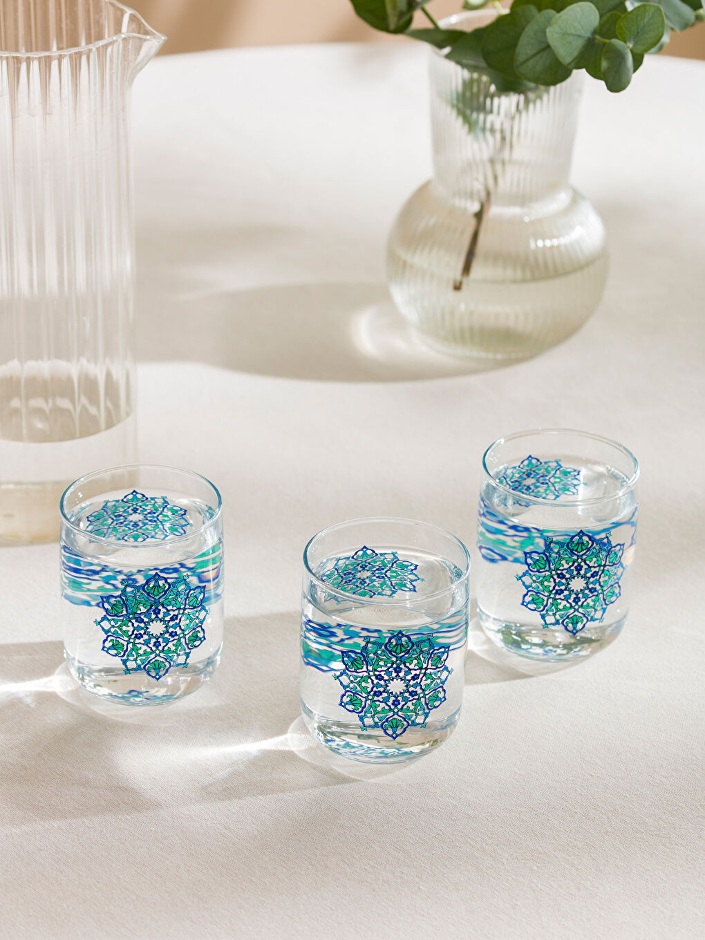 Mavi Baskılı Cam Bardak 3'lü 280 ml-1