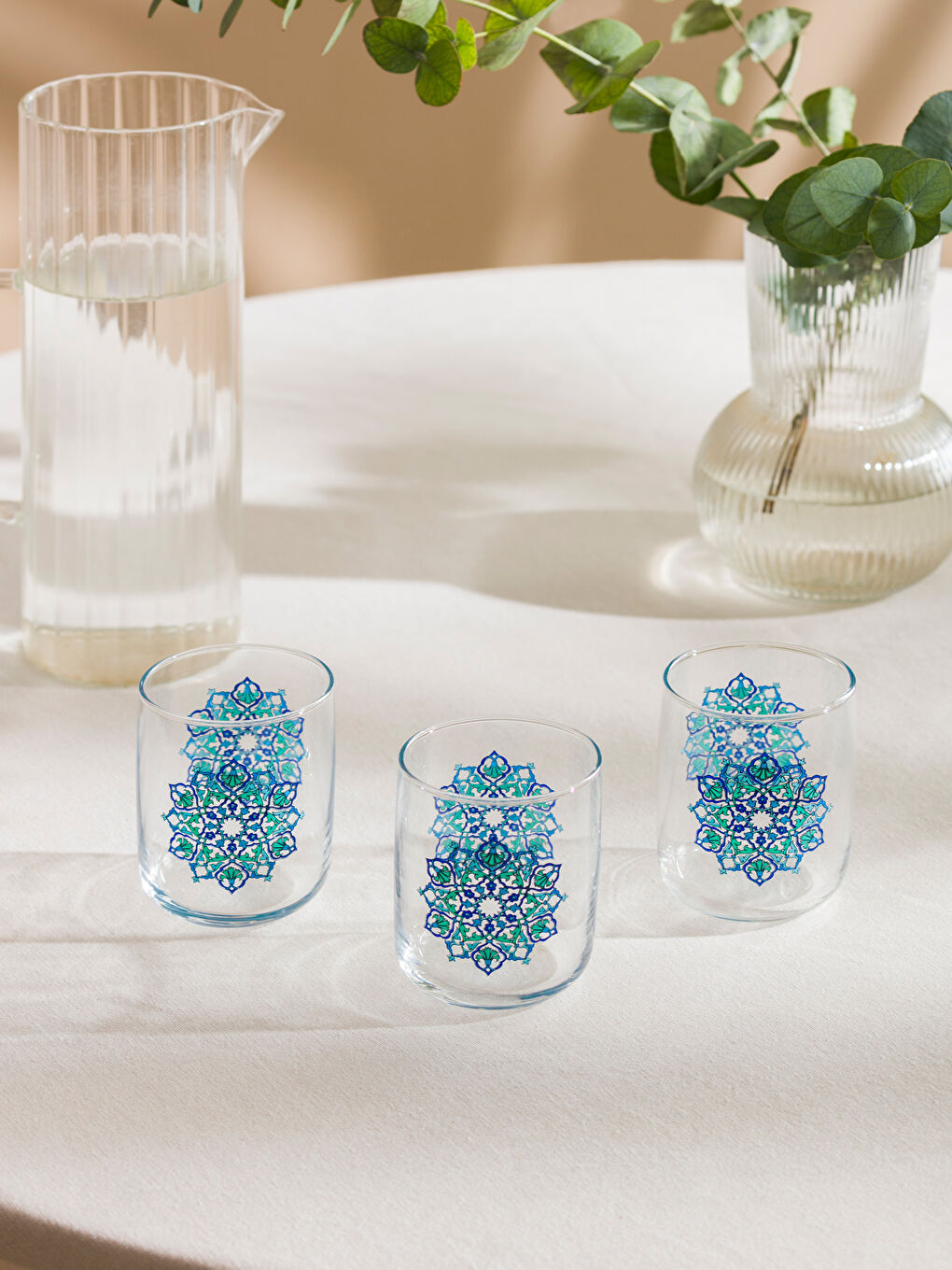 Mavi Baskılı Cam Bardak 3'lü 280 ml-2