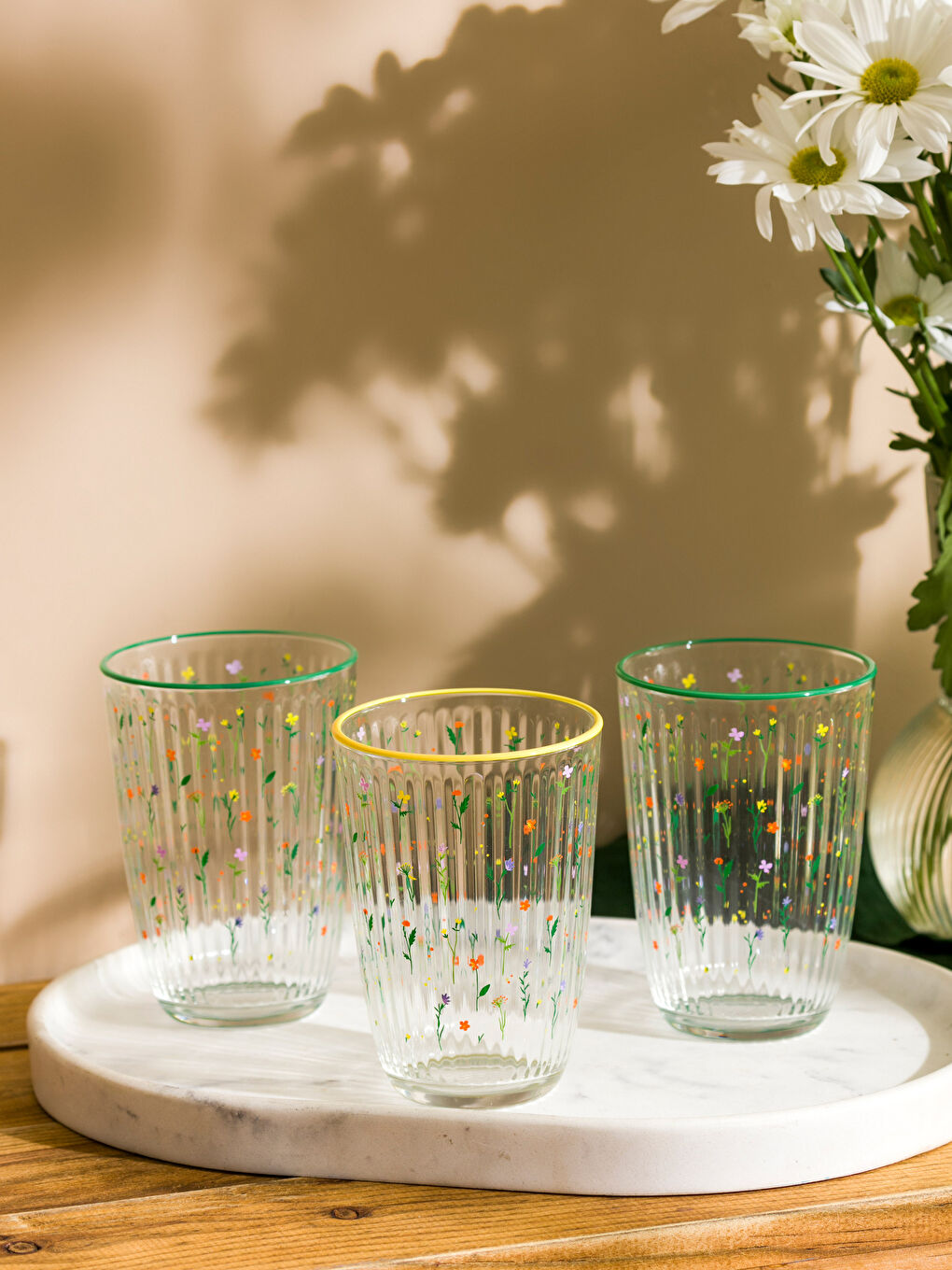 Karışık Çiçek Baskılı Cam Bardak 395 ml-1