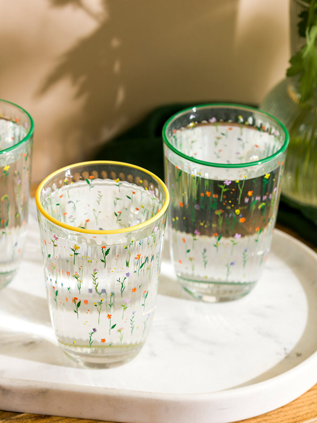 Karışık Çiçek Baskılı Cam Bardak 395 ml-2