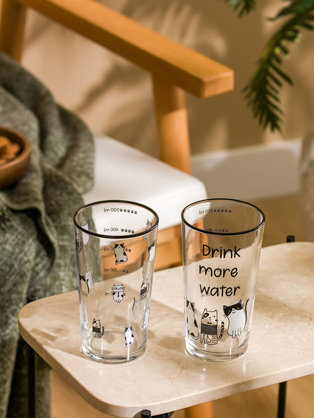 Siyah Baskılı Cam Bardak 2'li 570 ml-2