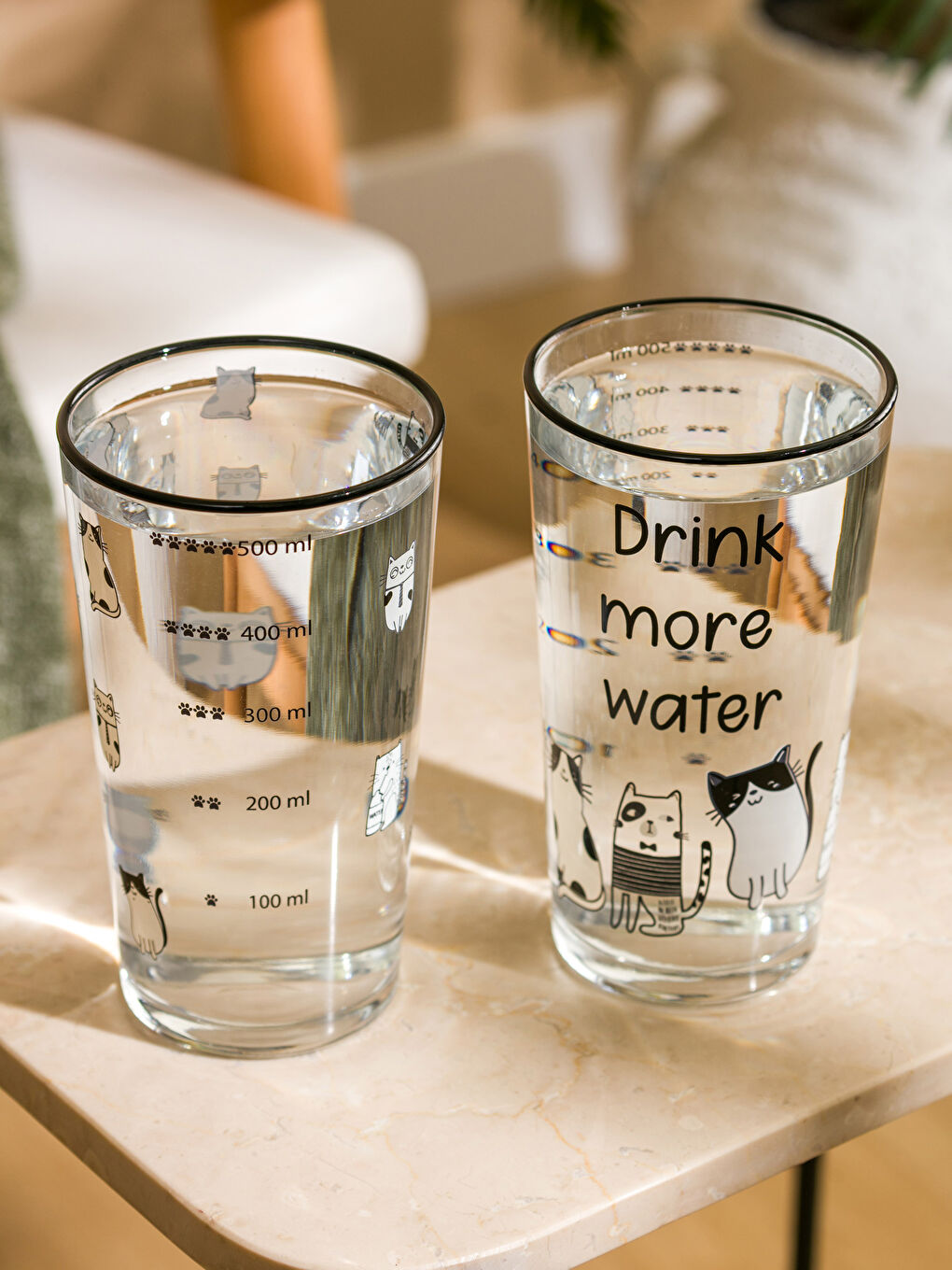 Siyah Baskılı Cam Bardak 2'li 570 ml-3