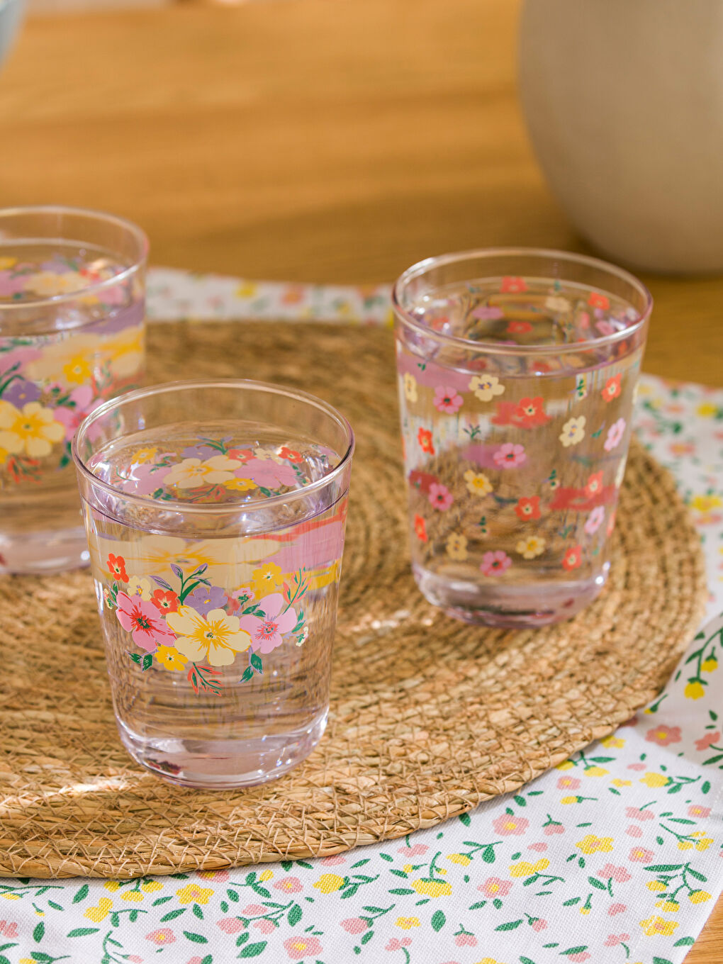 Karışık Çiçek Desenli Cam Bardak 4'lü 250 ml-2