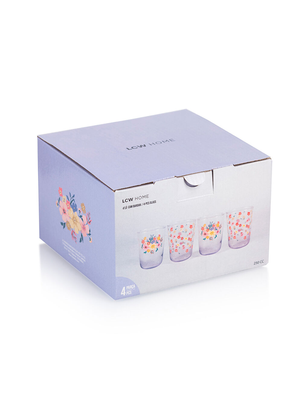 Karışık Çiçek Desenli Cam Bardak 4'lü 250 ml-3