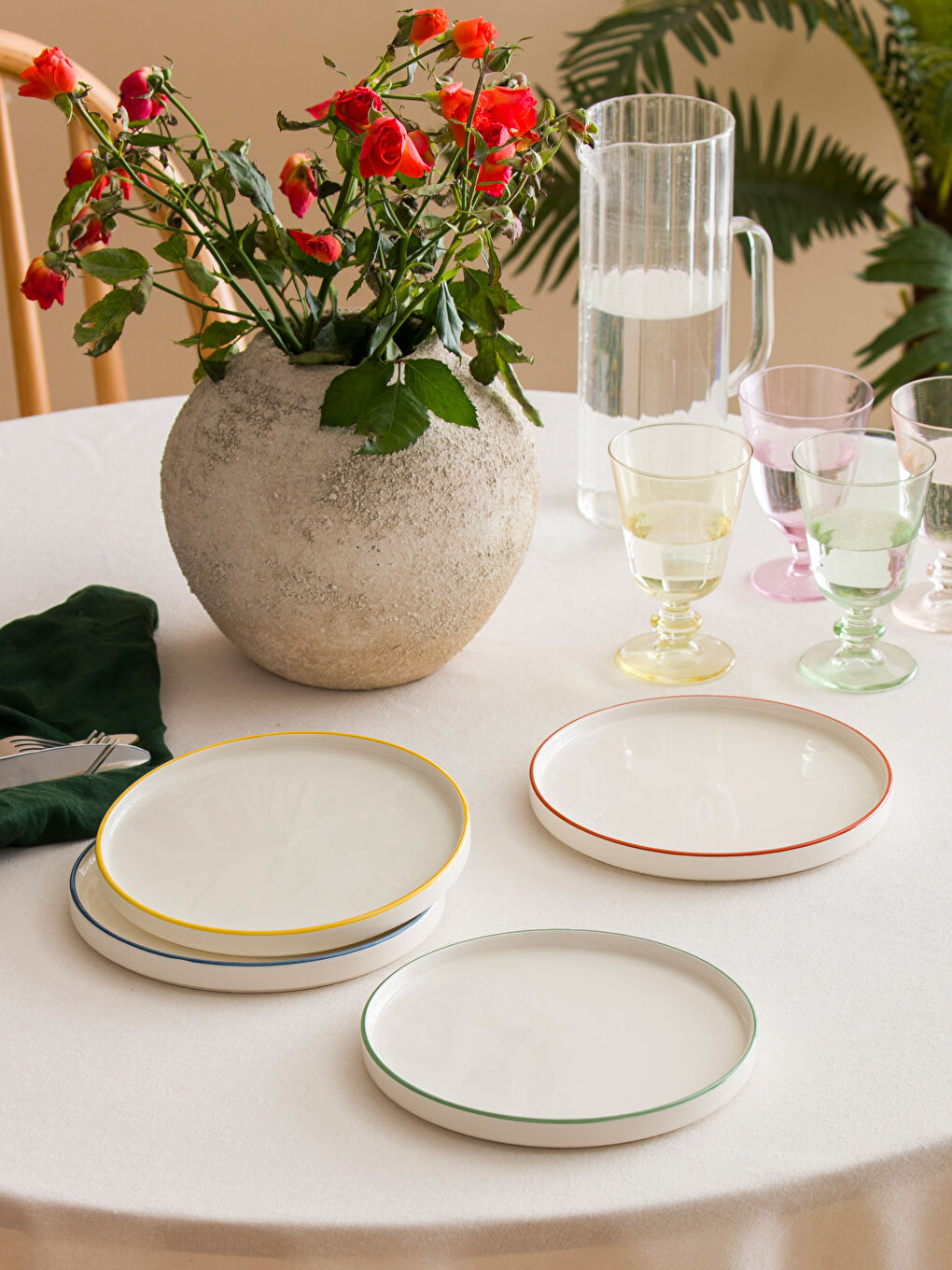 Karışık Düz Seramik Tabak Seti 4'lü 20 cm