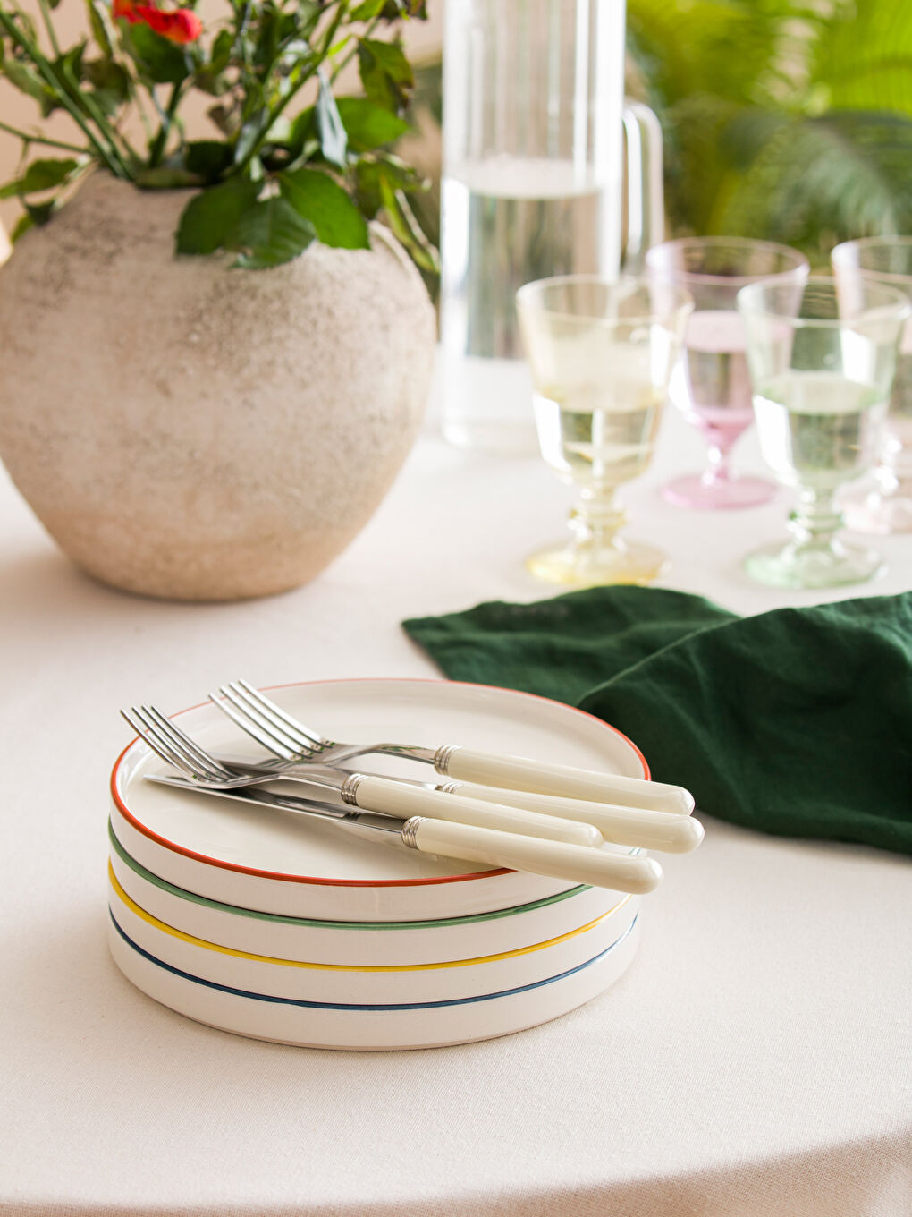 Karışık Düz Seramik Tabak Seti 4'lü 20 cm-1