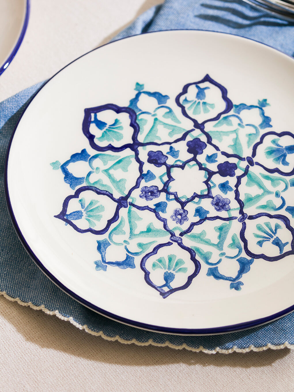 Mavi Baskılı Seramik Pasta Tabağı 21 cm-2