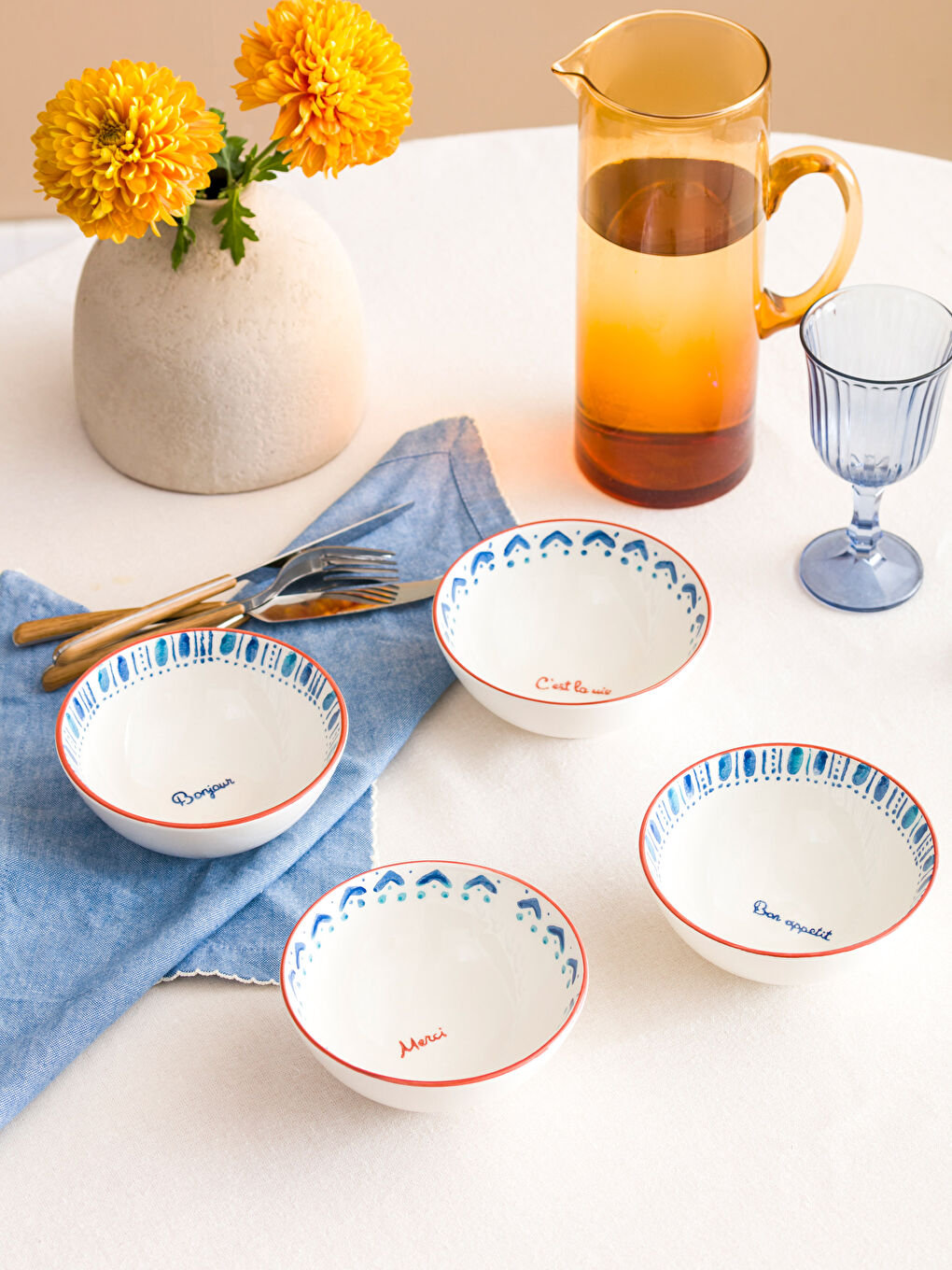 LCW HOME Printed Ceramic Bowl Set 4-pack 15 cm -S4HE54Z8-F9C