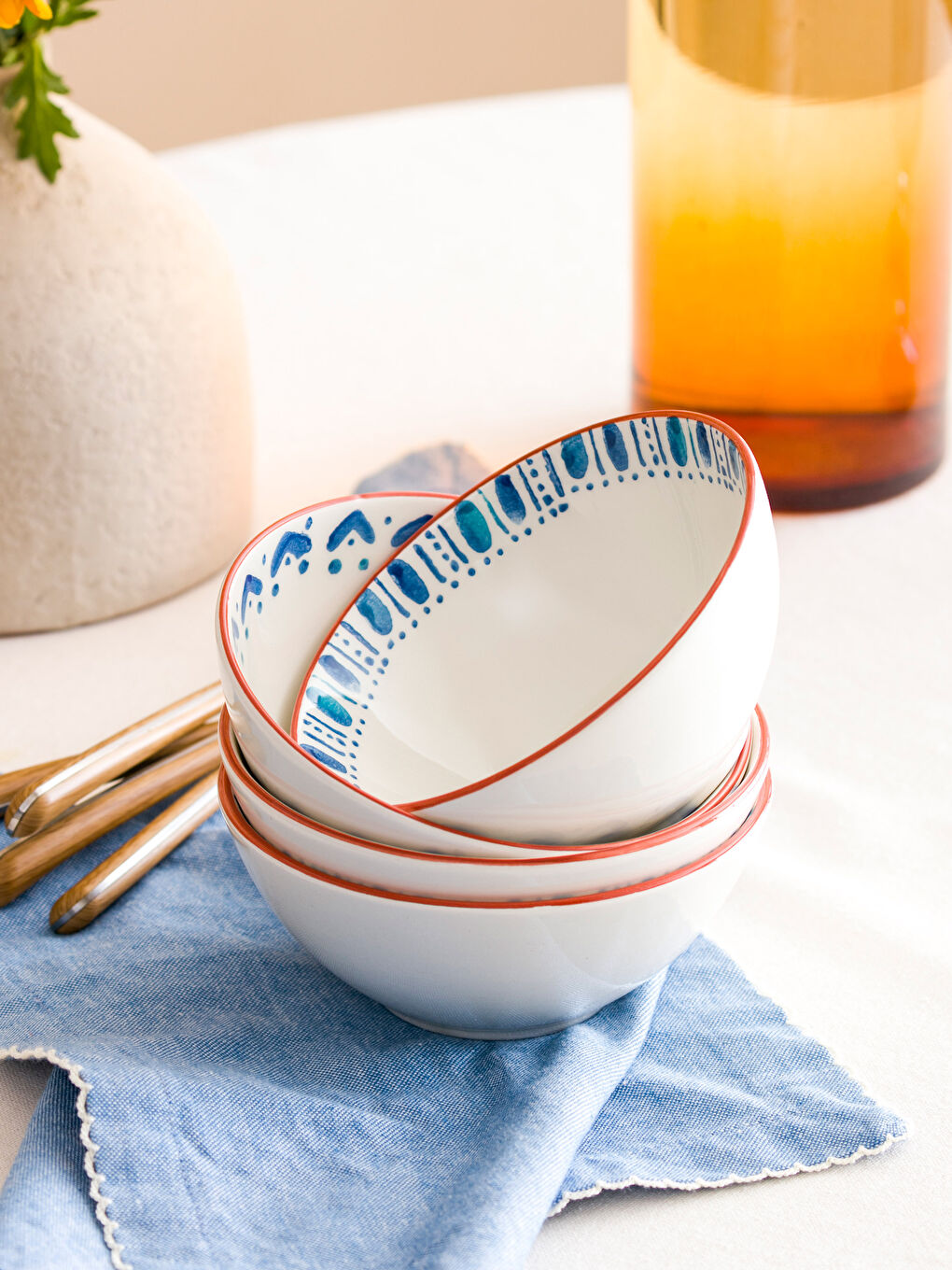 LCW HOME Printed Ceramic Bowl Set 4-pack 15 cm -S4HE54Z8-F9C