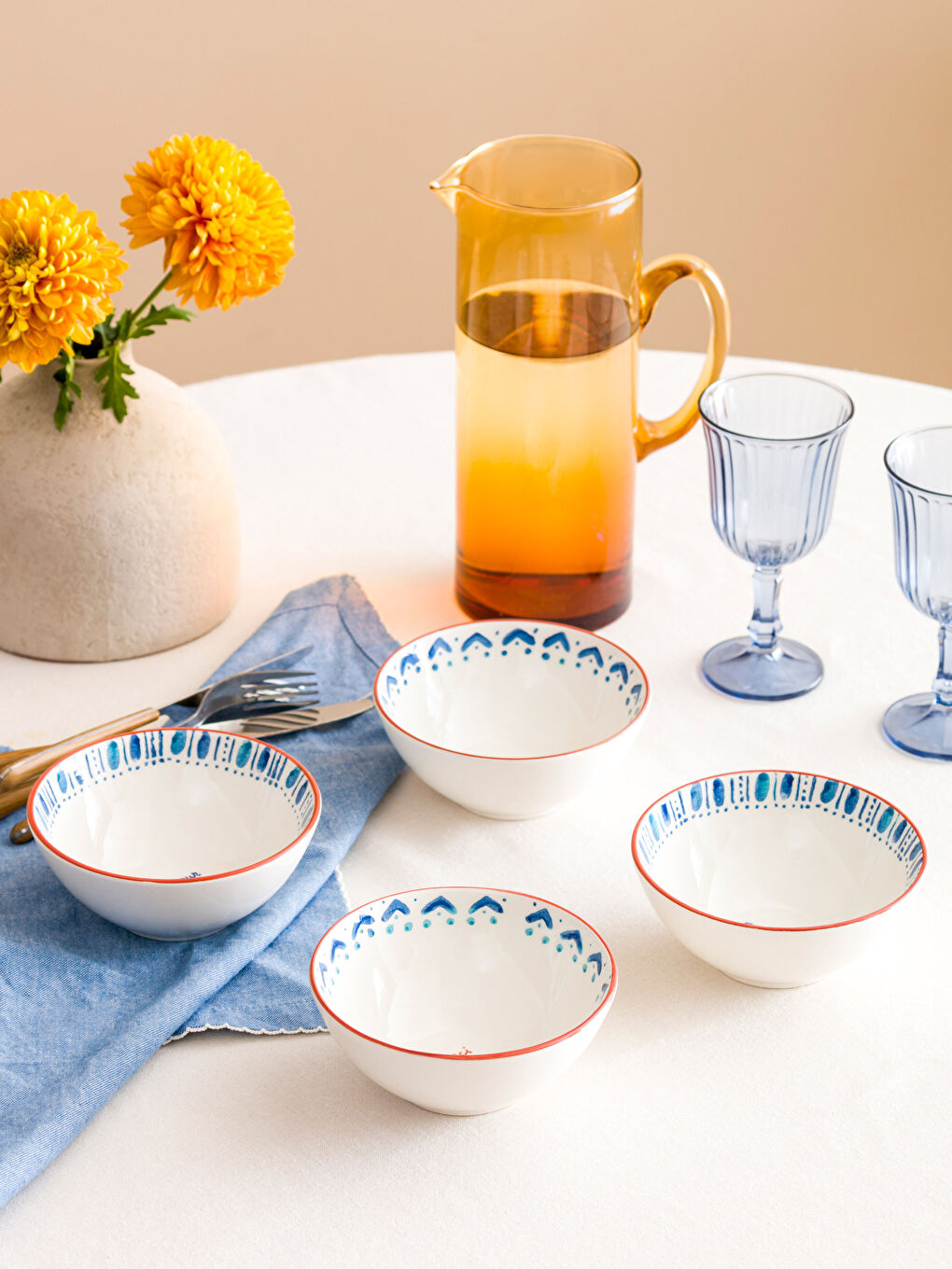 LCW HOME Printed Ceramic Bowl Set 4-pack 15 cm -S4HE54Z8-F9C