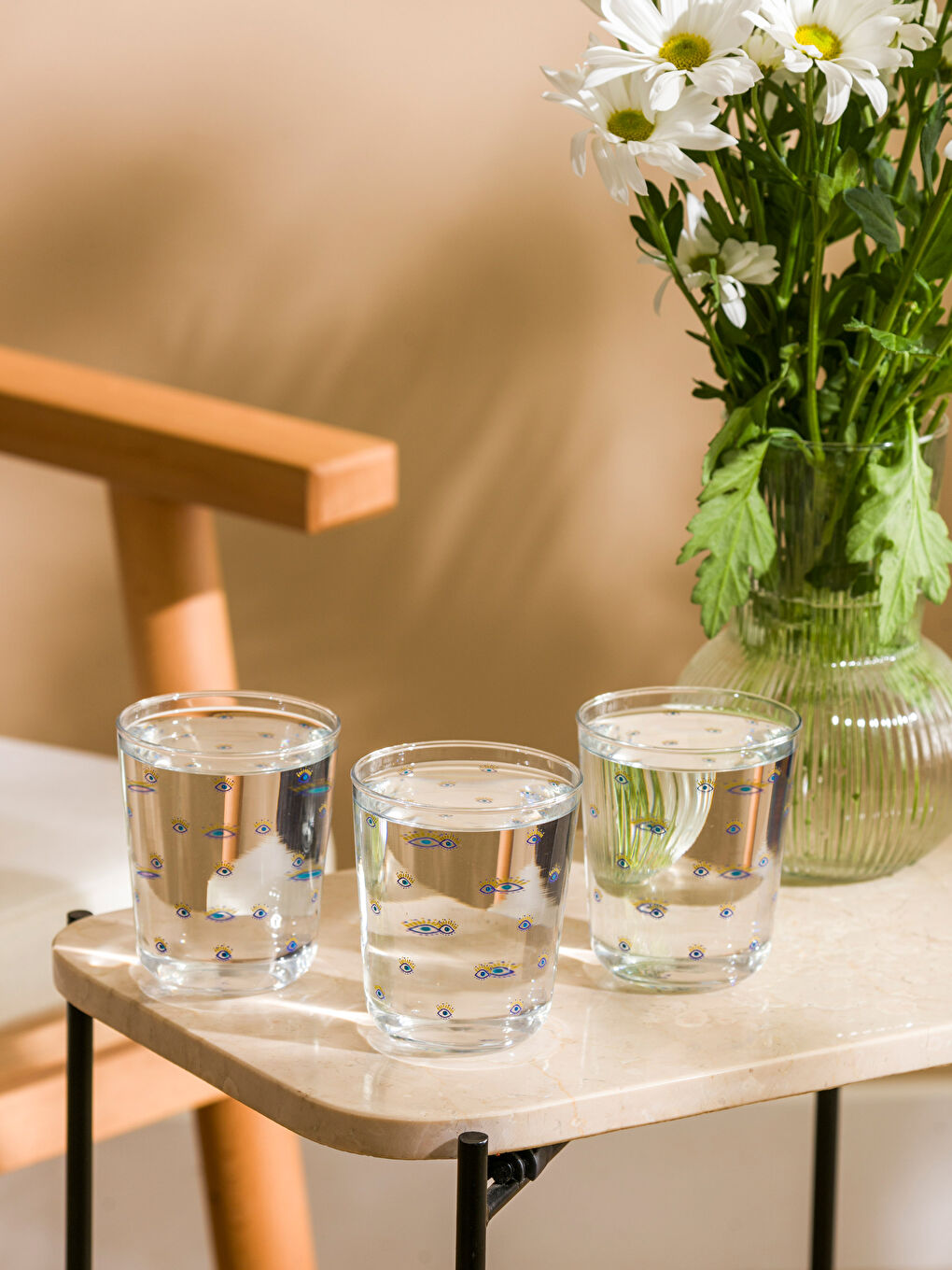 Mavi Göz Baskılı Cam Bardak 3'lü 315 ml