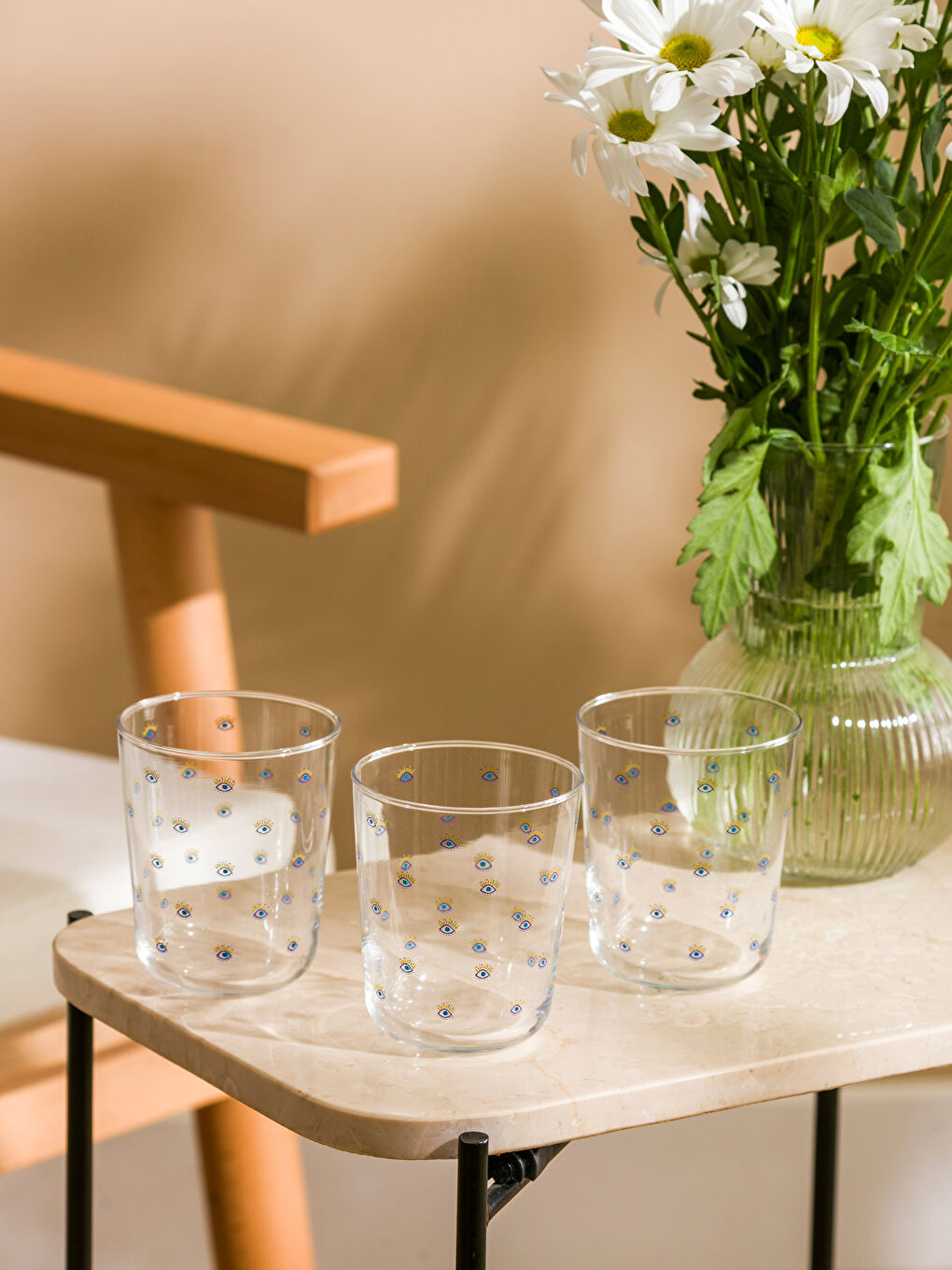Mavi Göz Baskılı Cam Bardak 3'lü 315 ml-1