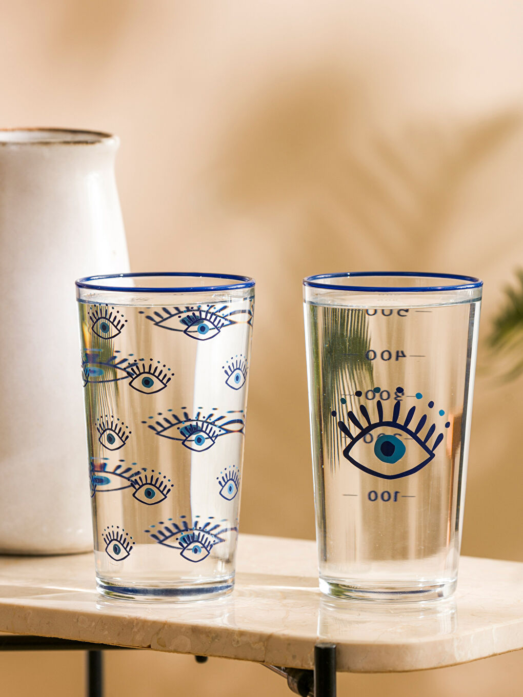 Mavi Göz Baskılı Cam Bardak 2'li 570 ml