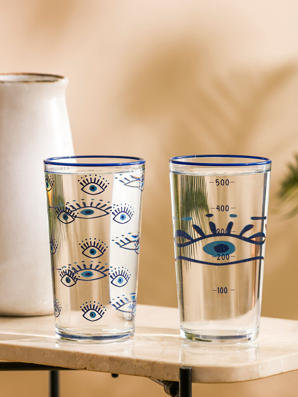 Mavi Göz Baskılı Cam Bardak 2'li 570 ml-1