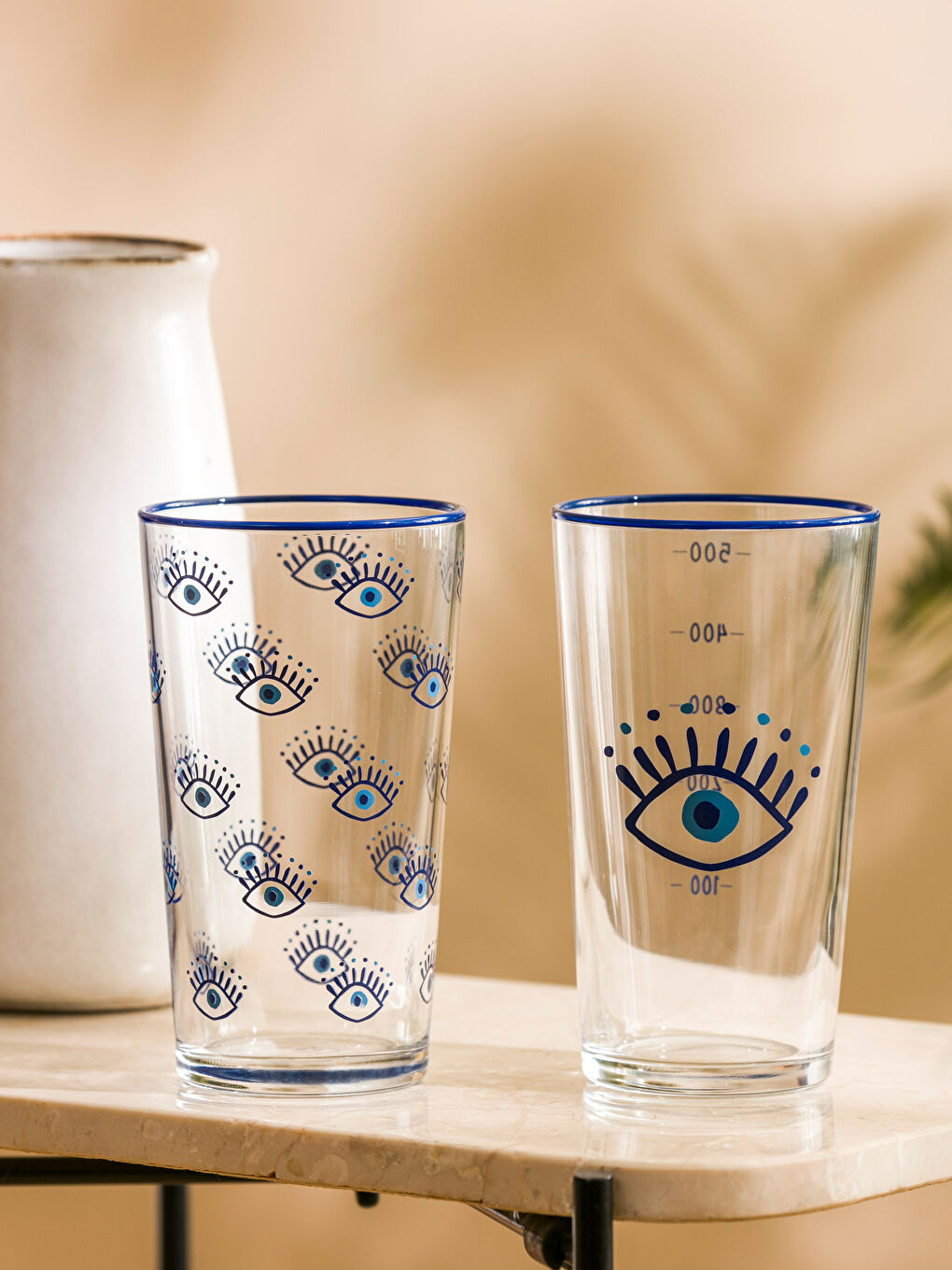 Mavi Göz Baskılı Cam Bardak 2'li 570 ml-2
